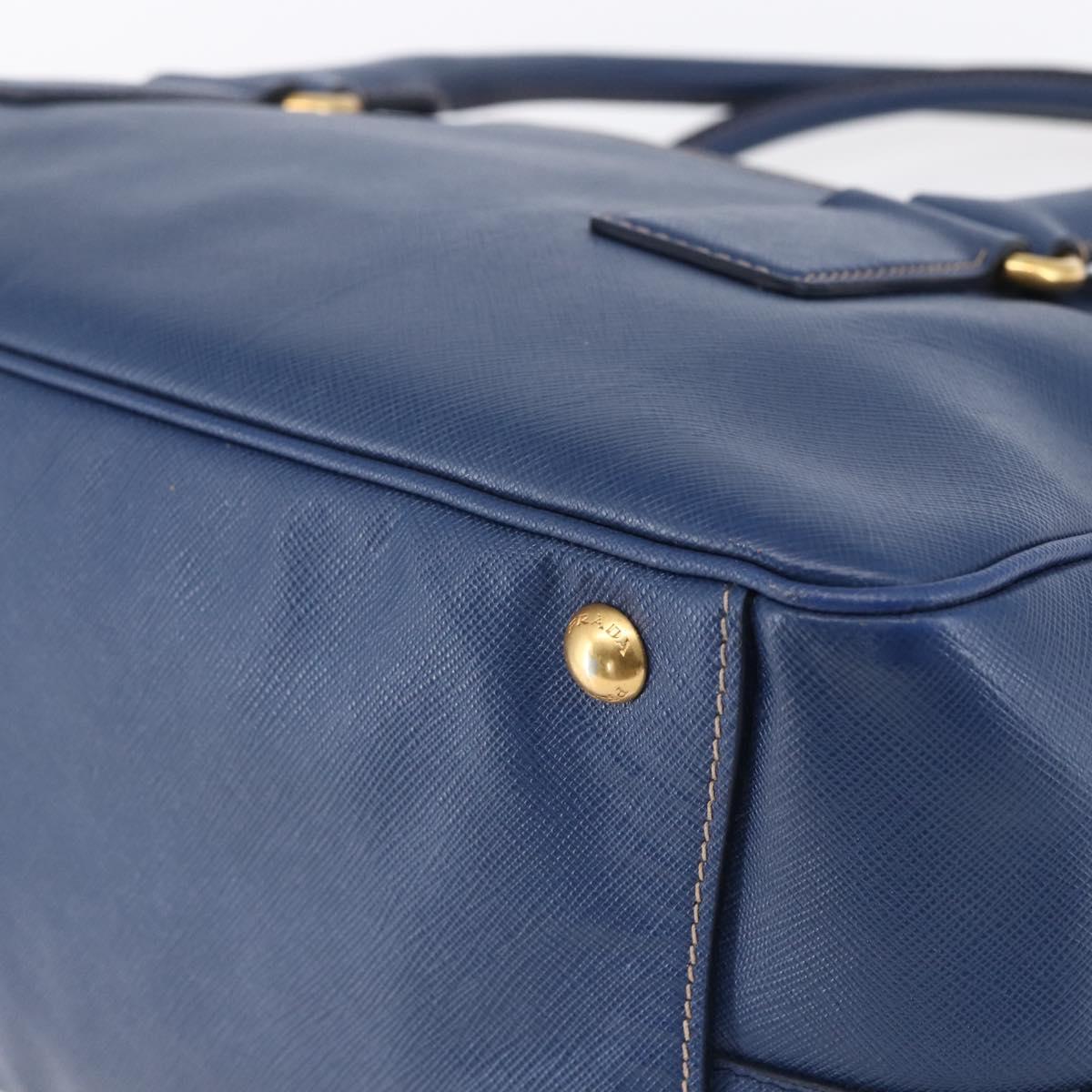 PRADA Hand Bag Safiano Leather Blue Gold Auth 153910