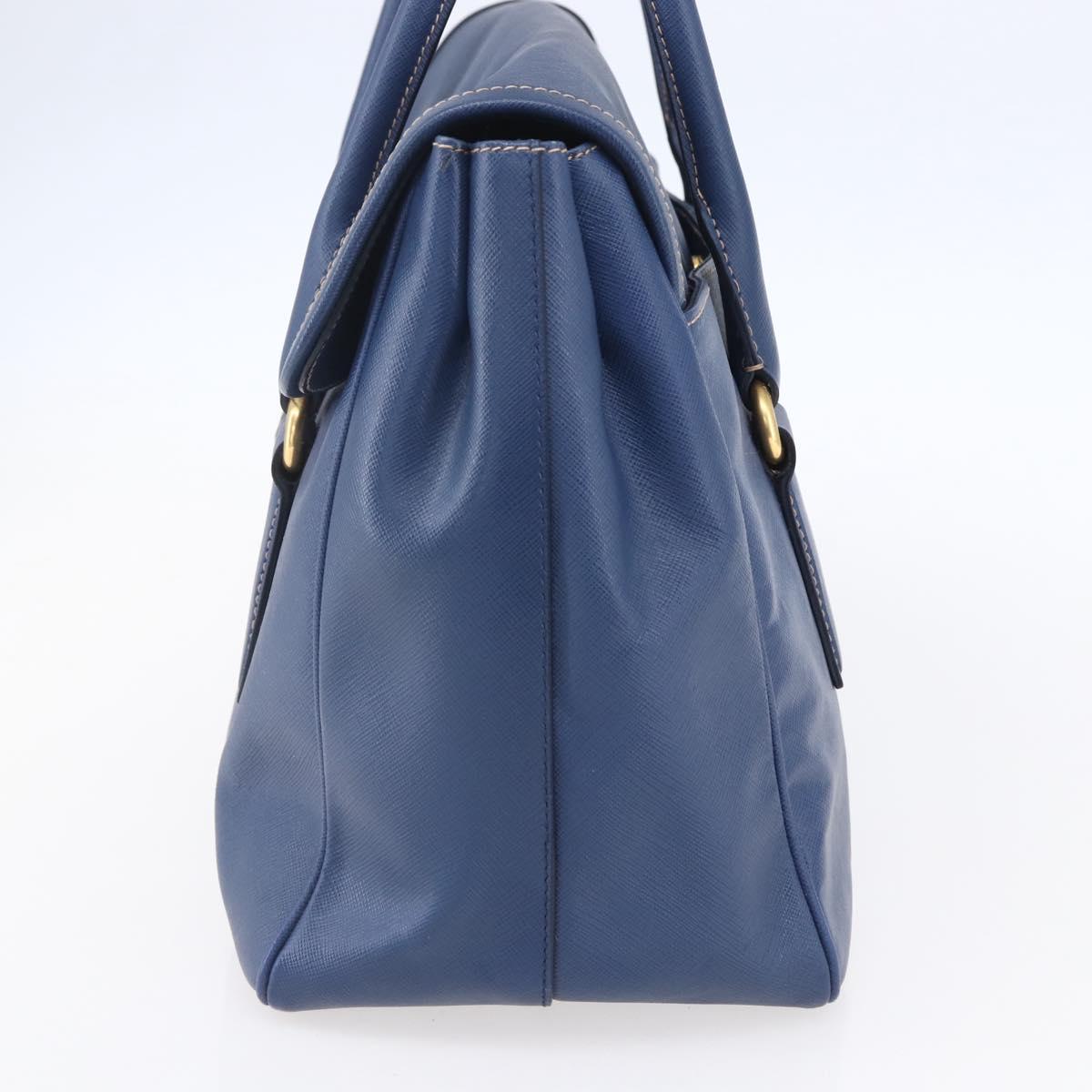 PRADA Hand Bag Safiano Leather Blue Gold Auth 153910