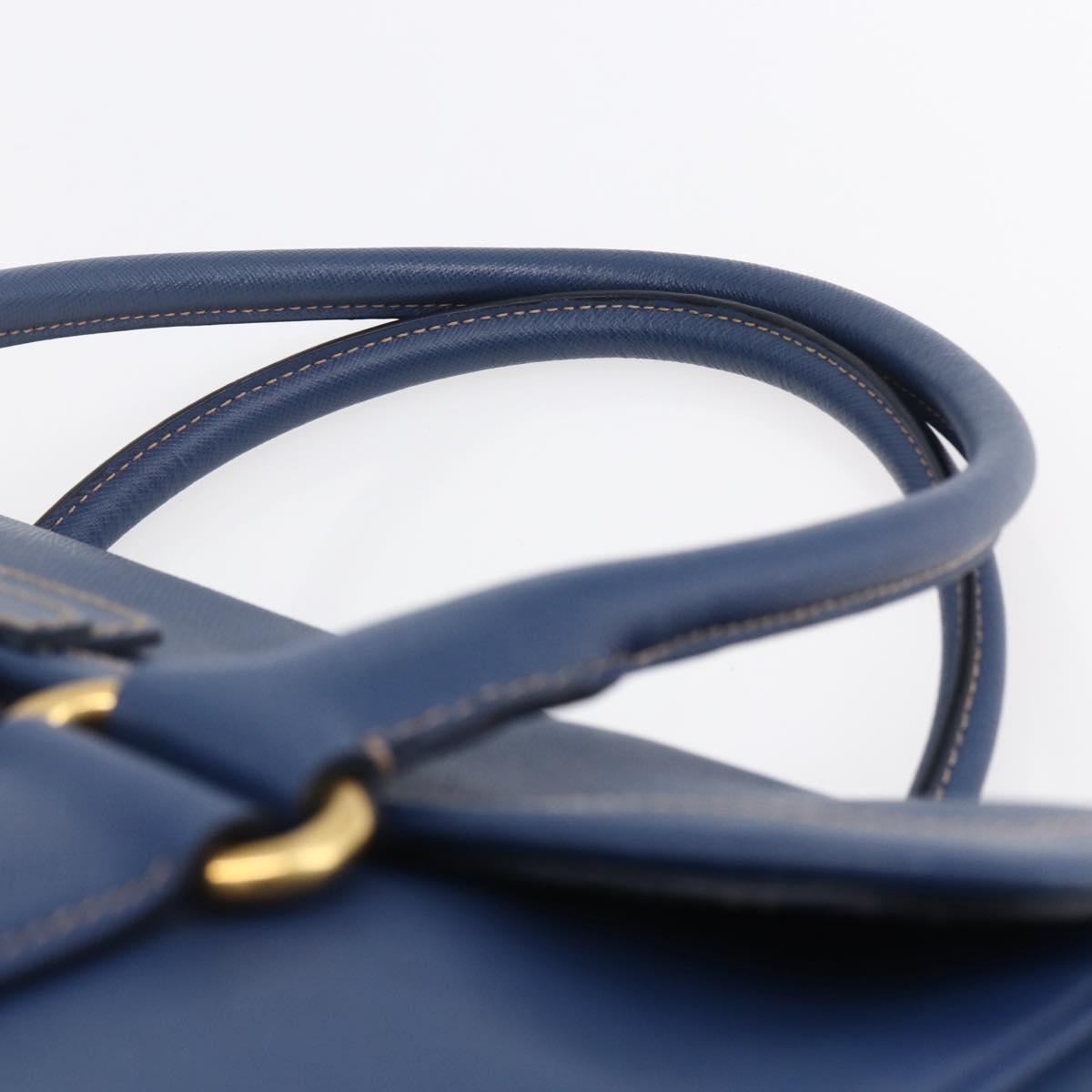 PRADA Hand Bag Safiano Leather Blue Gold Auth 153910