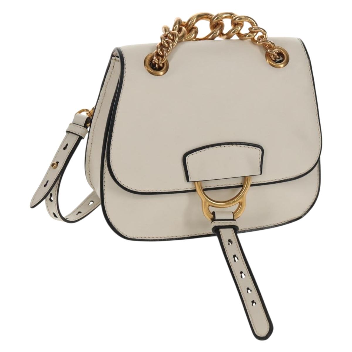 Miu Miu Dahlia Hand Bag Leather 2way White Gold Auth 153911V