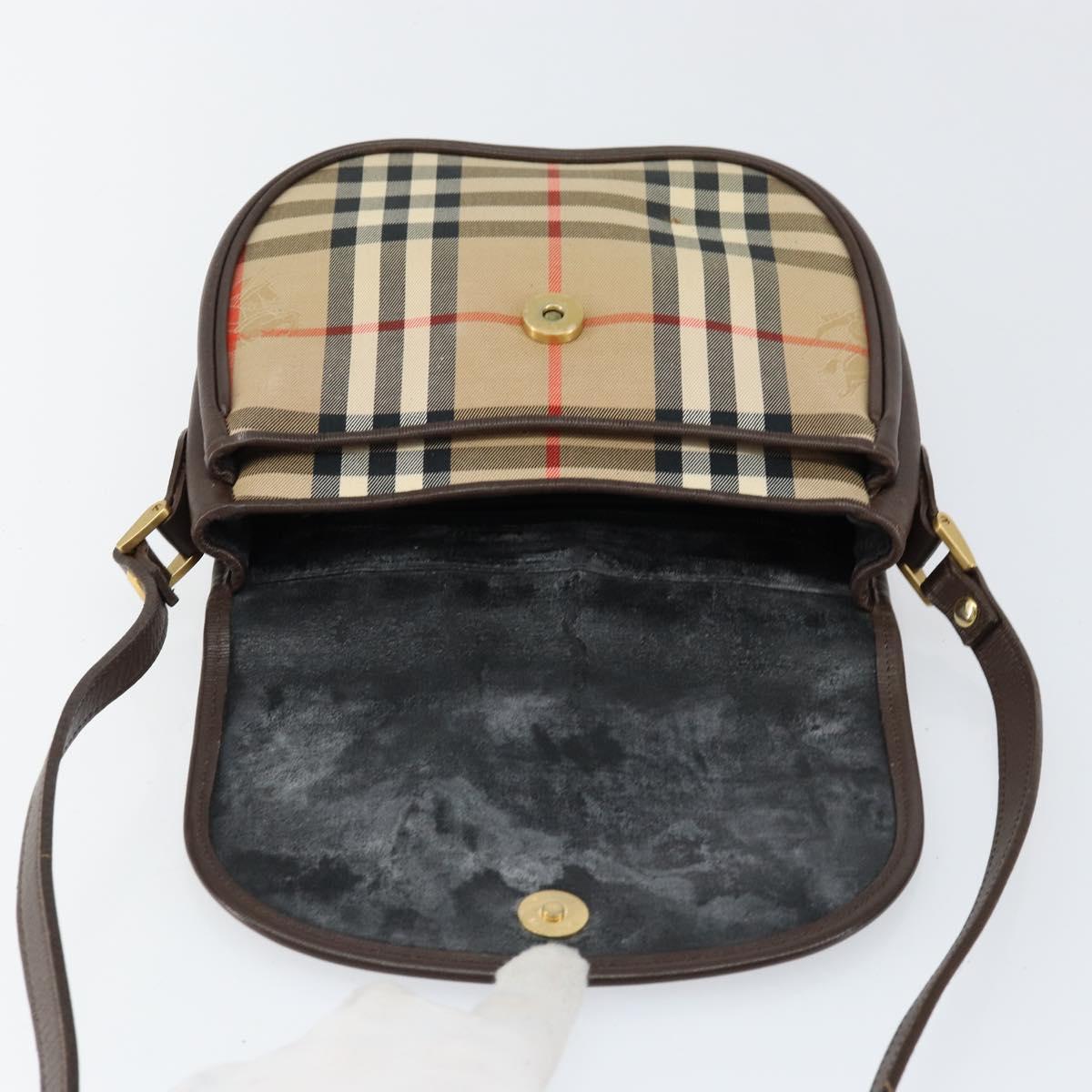 Burberrys Nova Check Shoulder Bag Canvas Beige Gold Auth 153922