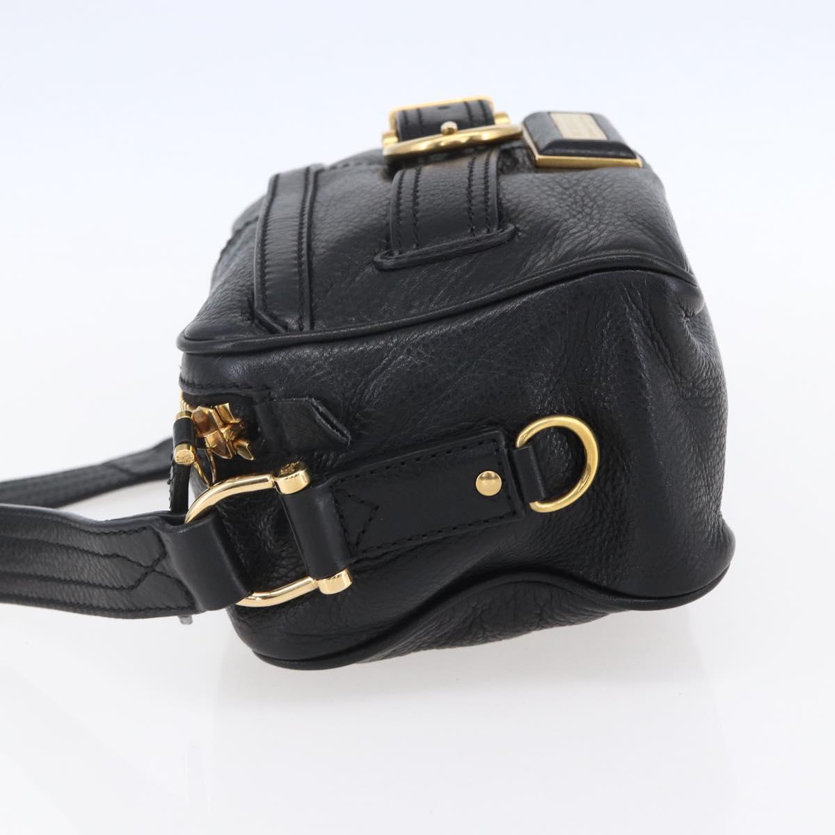 BURBERRY Shoulder Bag Leather Black Gold Auth 153923