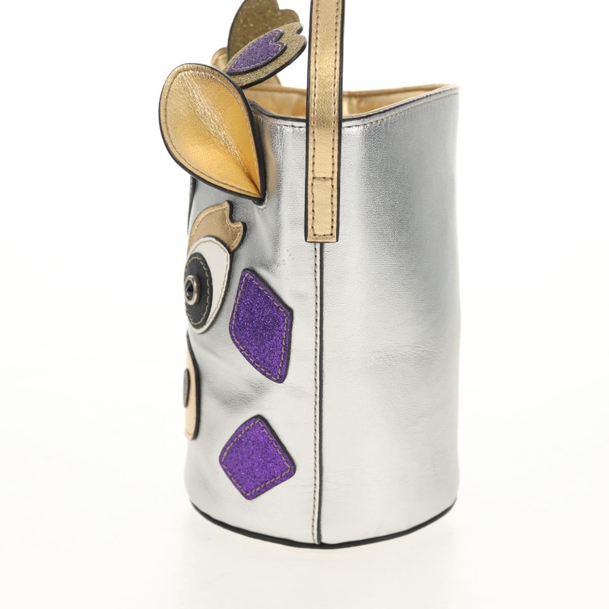 GUCCI Hand Bag Leather Silver Auth 153926M