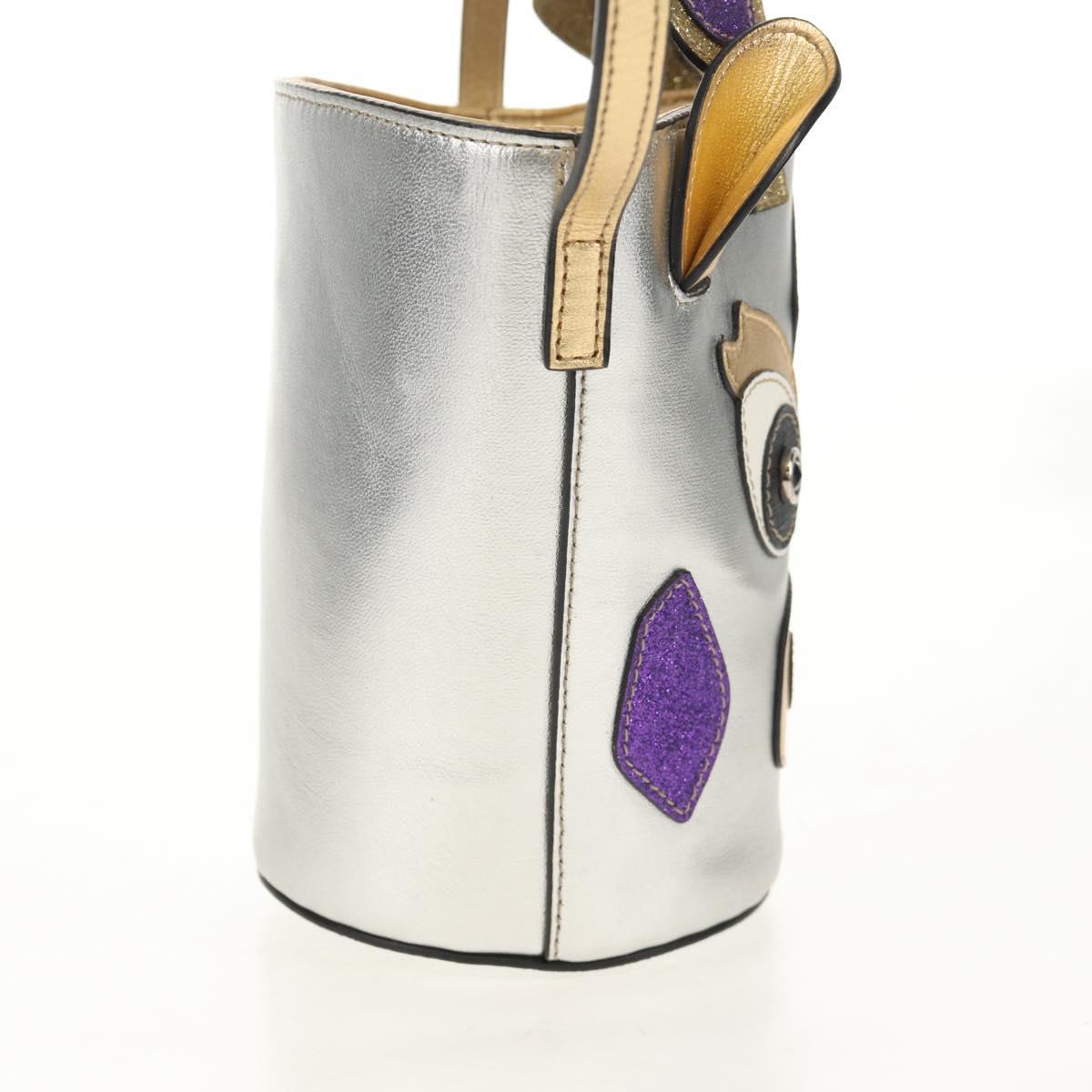 GUCCI Hand Bag Leather Silver Auth 153926SAM