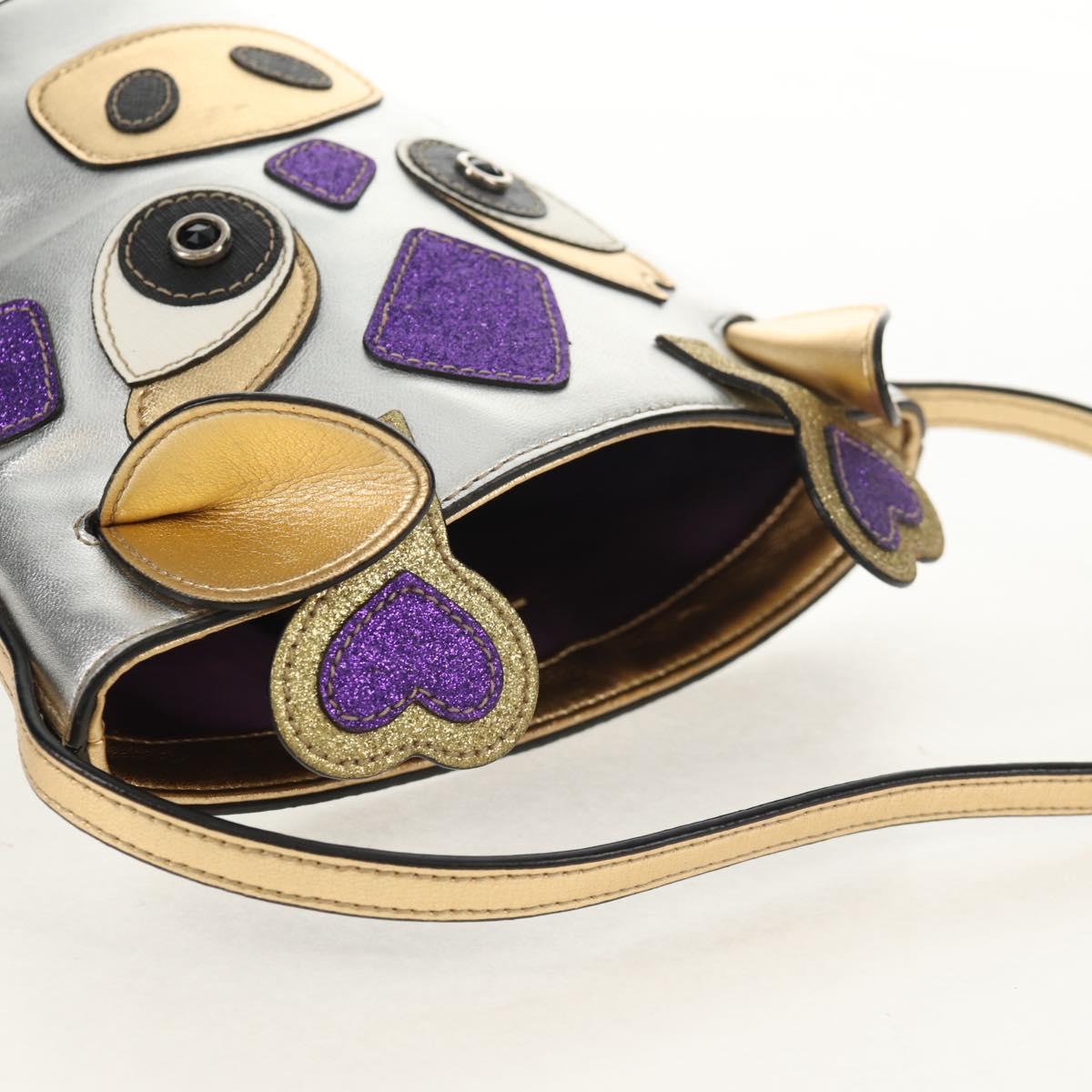 GUCCI Hand Bag Leather Silver Auth 153926M