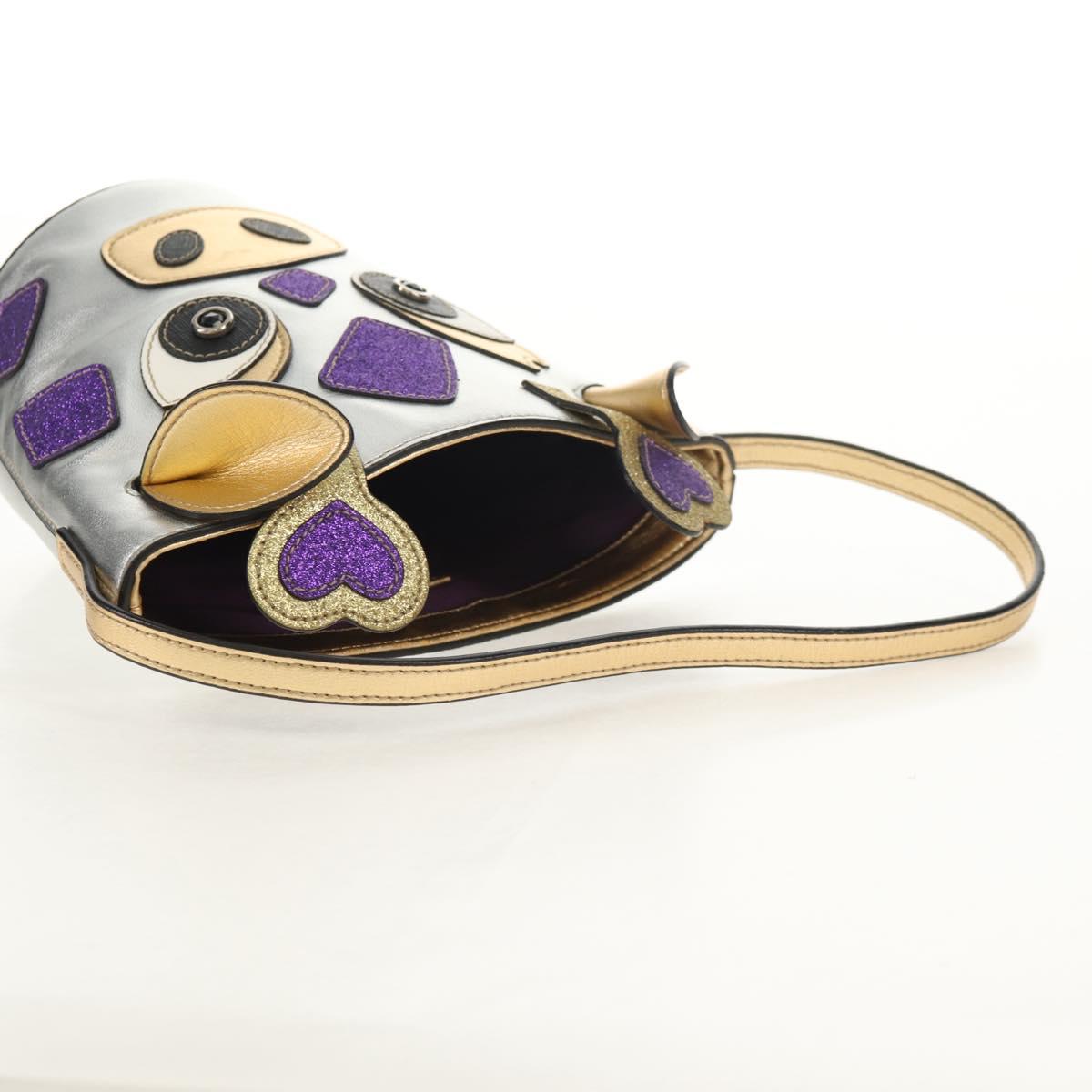 GUCCI Hand Bag Leather Silver Auth 153926M