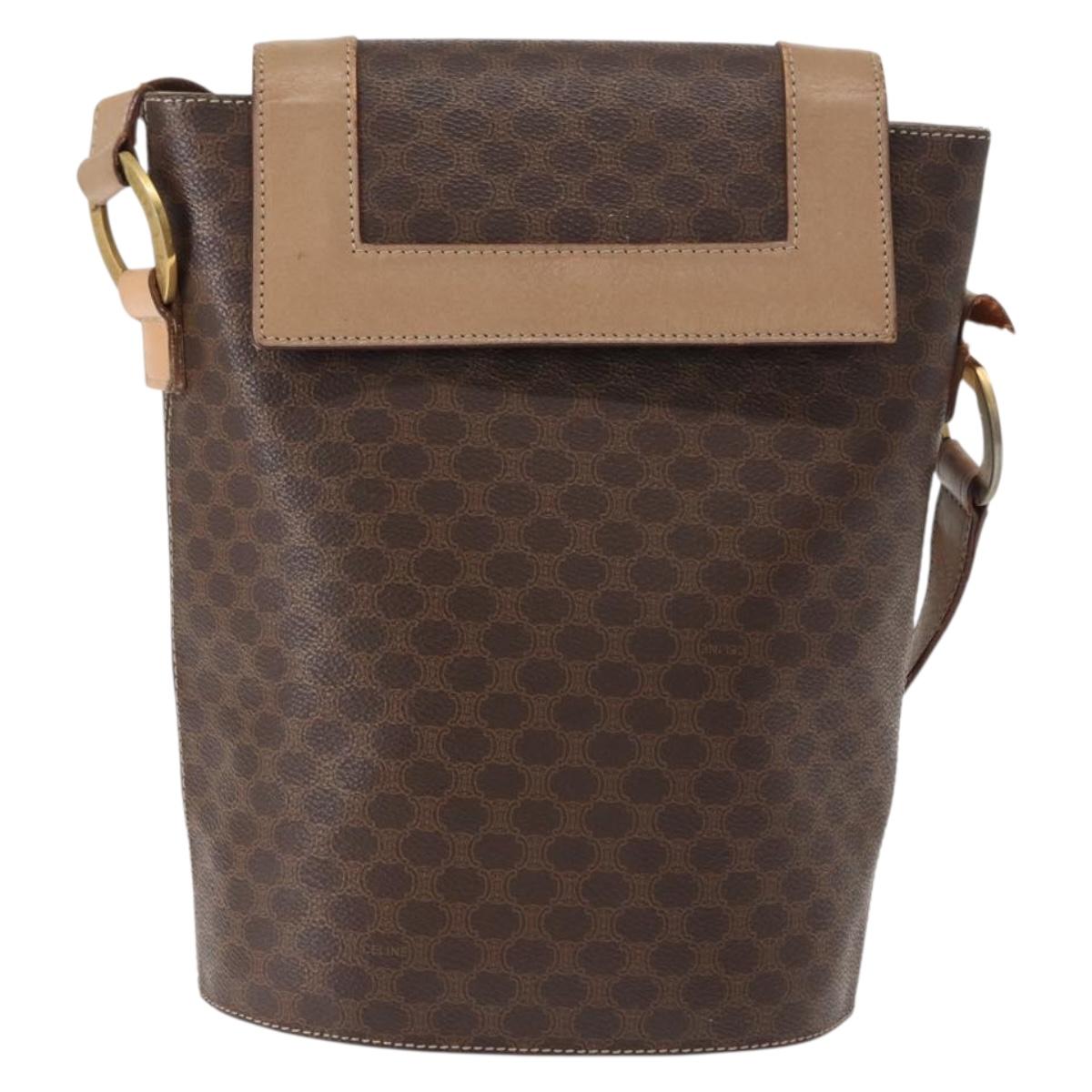 CELINE Macadam Canvas Circle Shoulder Bag PVC Leather Brown Gold Auth 153927