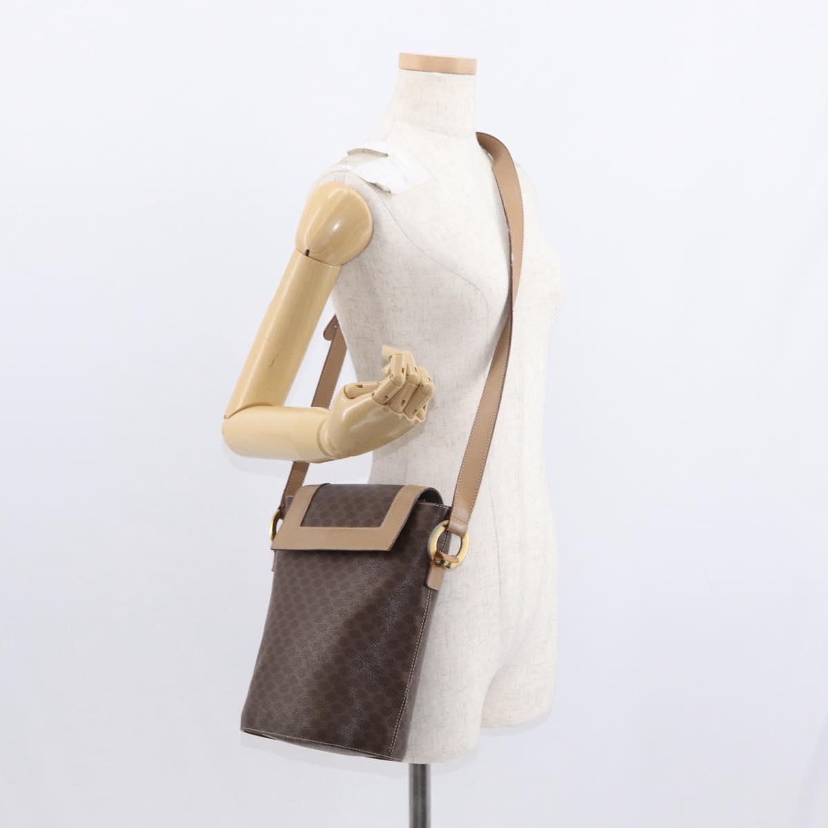 CELINE Macadam Canvas Circle Shoulder Bag PVC Leather Brown Gold Auth 153927