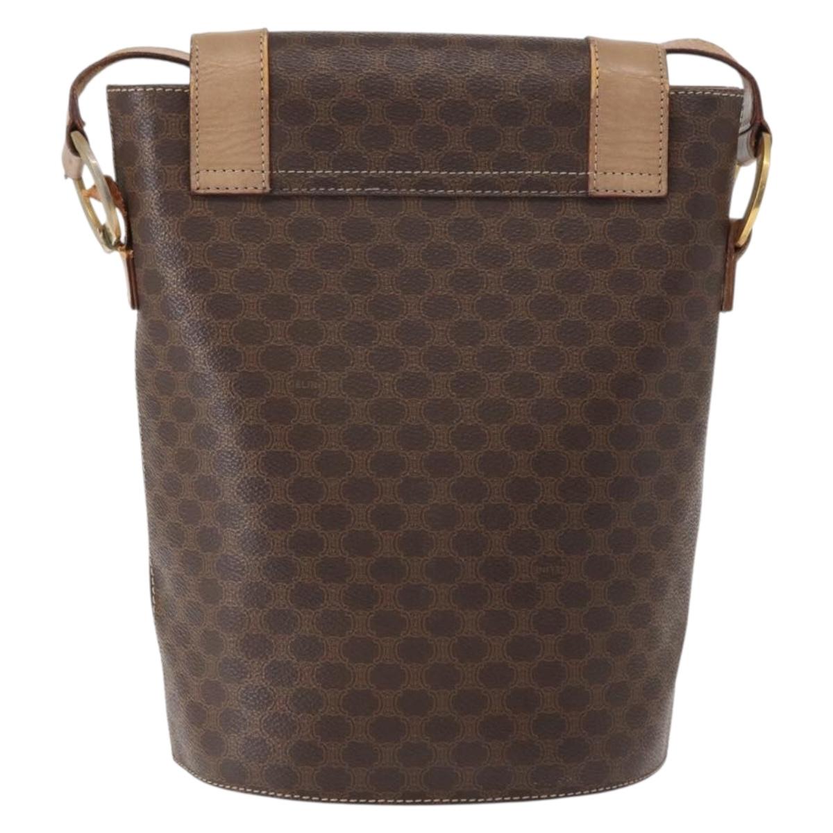 CELINE Macadam Canvas Circle Shoulder Bag PVC Leather Brown Gold Auth 153927