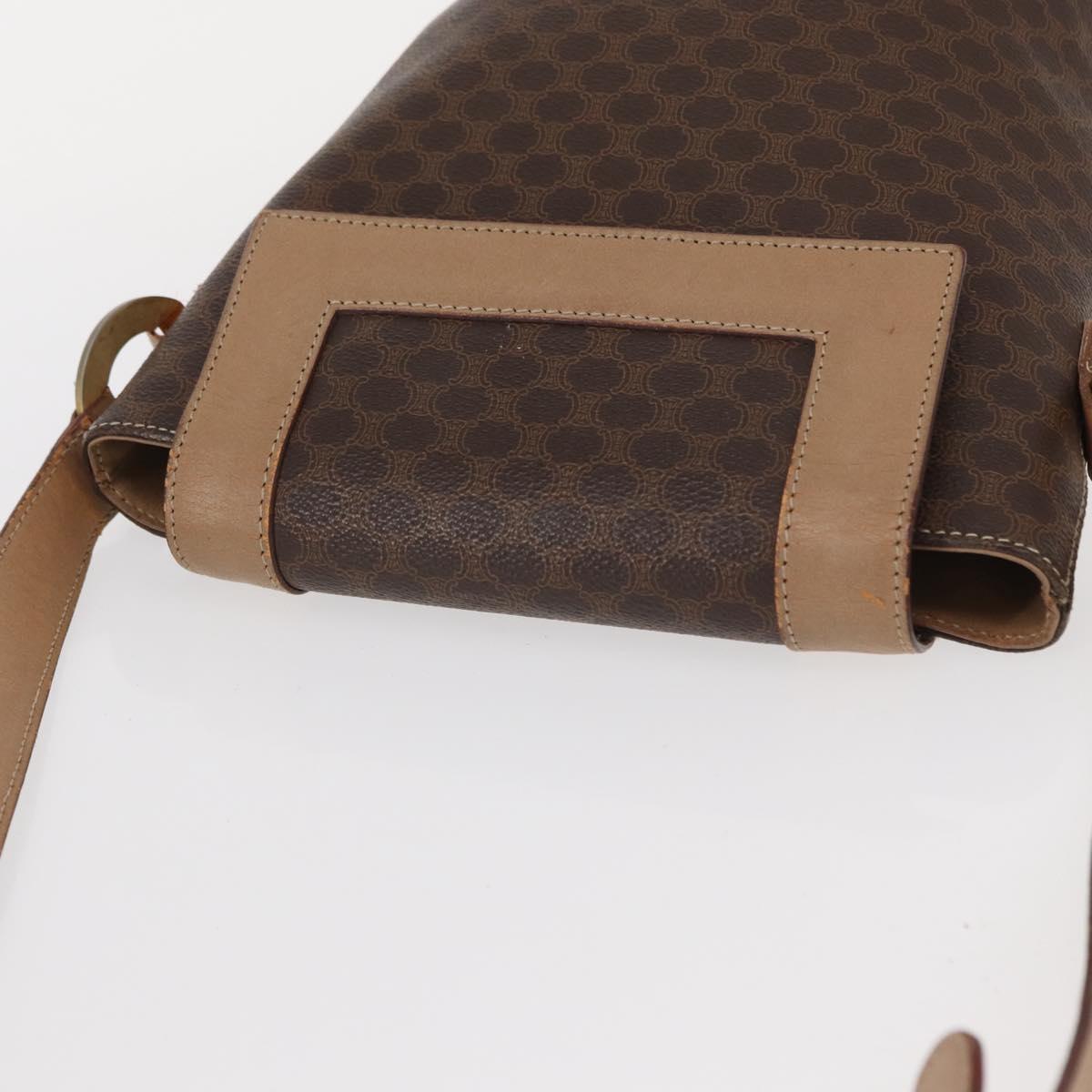 CELINE Macadam Canvas Circle Shoulder Bag PVC Leather Brown Gold Auth 153927