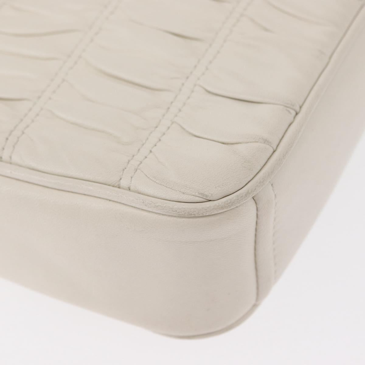 PRADA Gathered Chain Shoulder Bag Leather White Gold Auth 153930