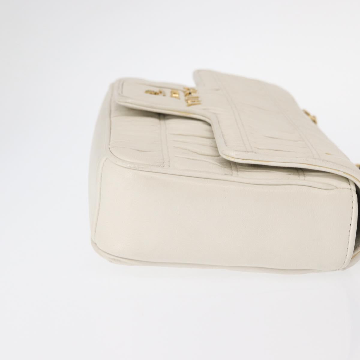 PRADA Gathered Chain Shoulder Bag Leather White Gold Auth 153930