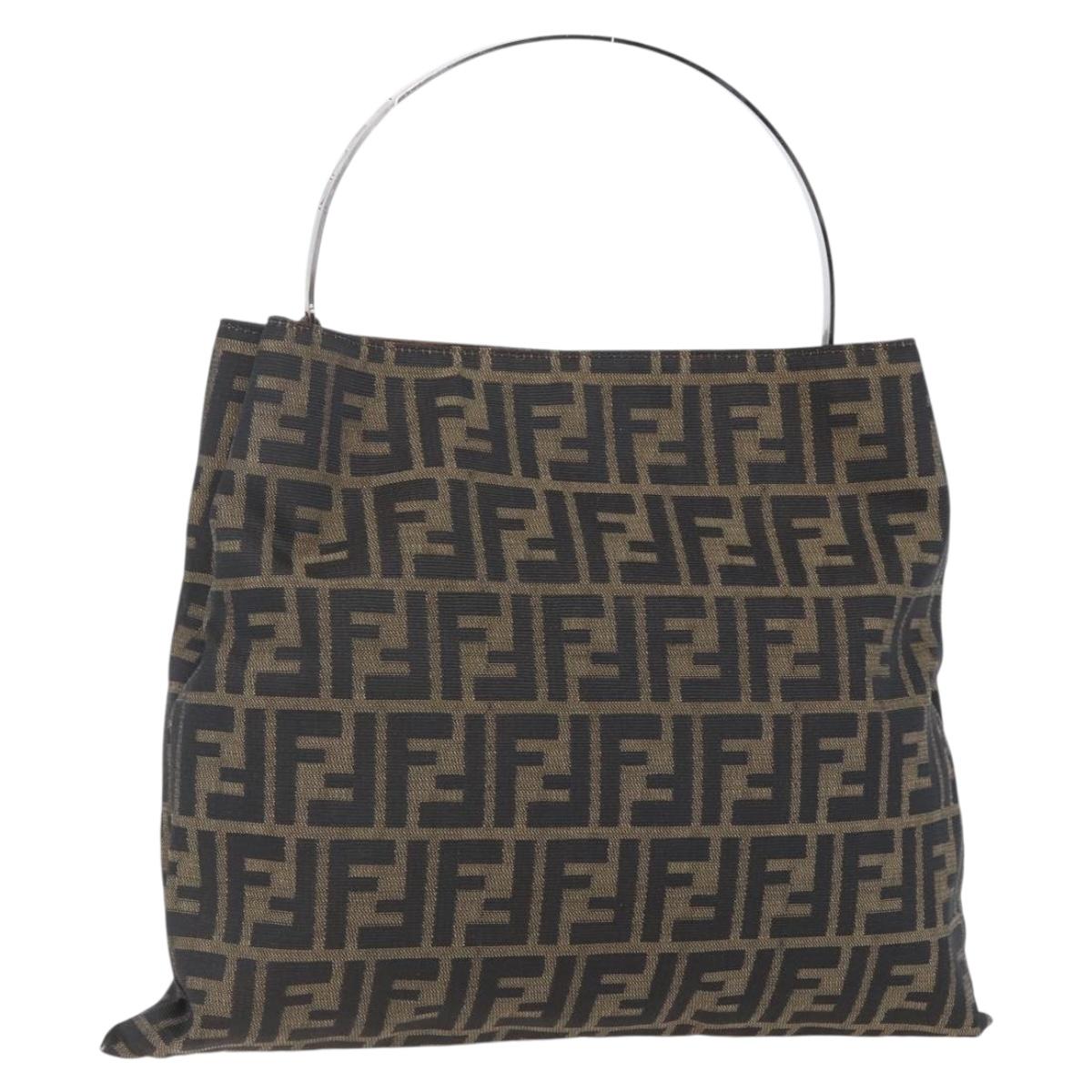 FENDI Zucca Canvas Hand Bag Black Brown Auth 153931