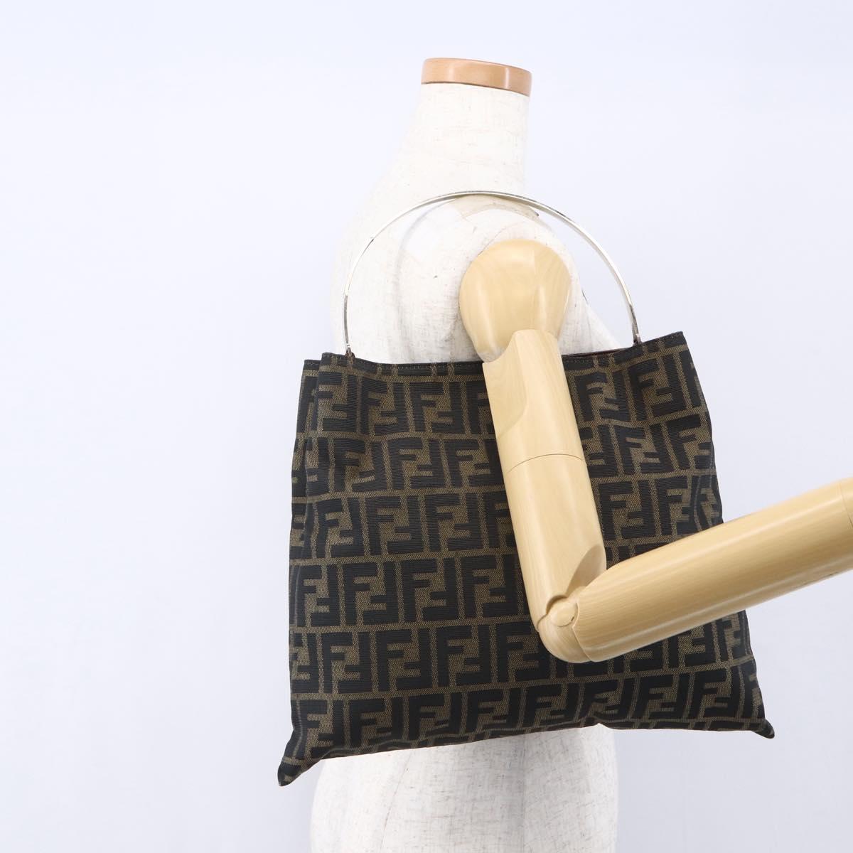FENDI Zucca Canvas Hand Bag Black Brown Auth 153931