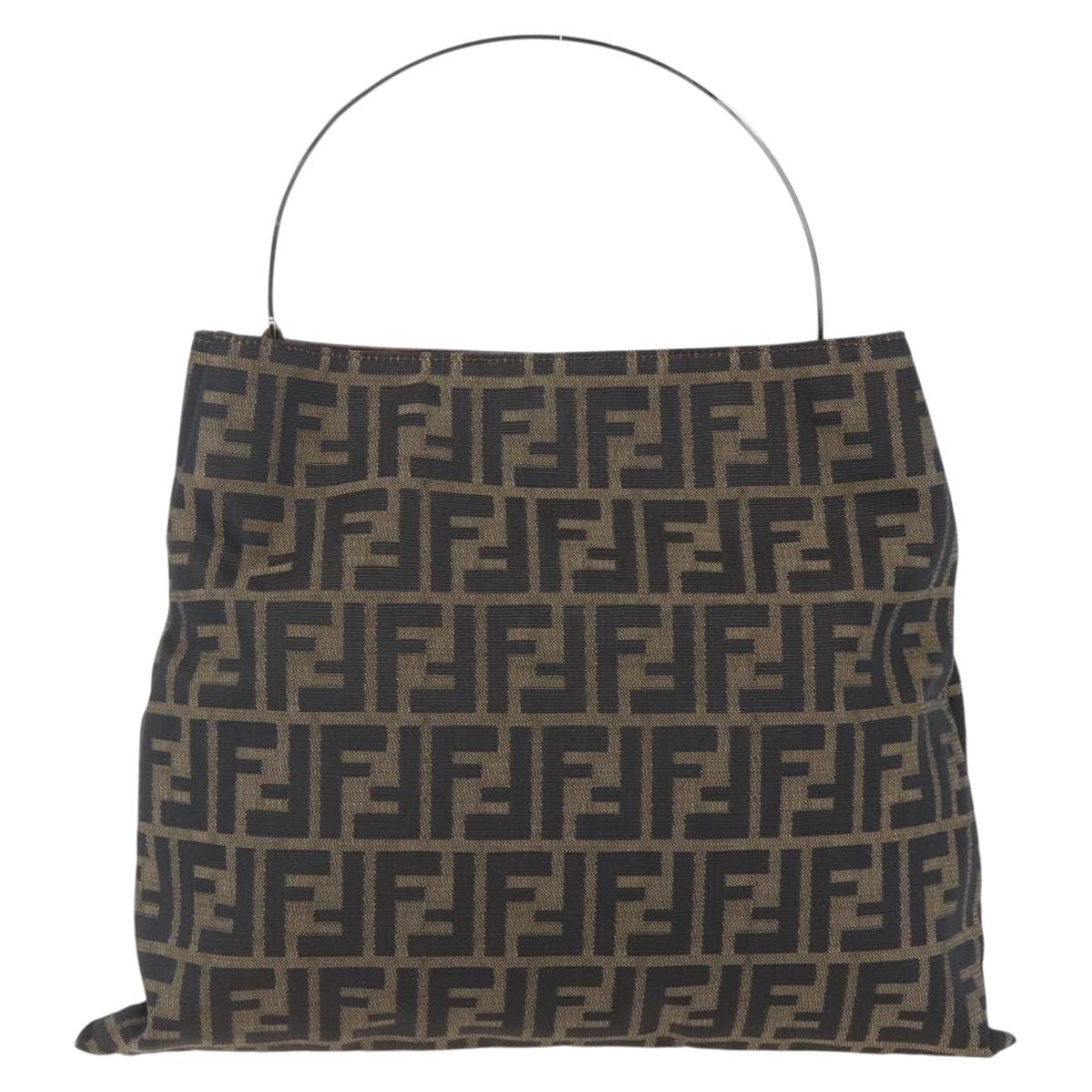 FENDI Zucca Canvas Hand Bag Black Brown Auth 153931