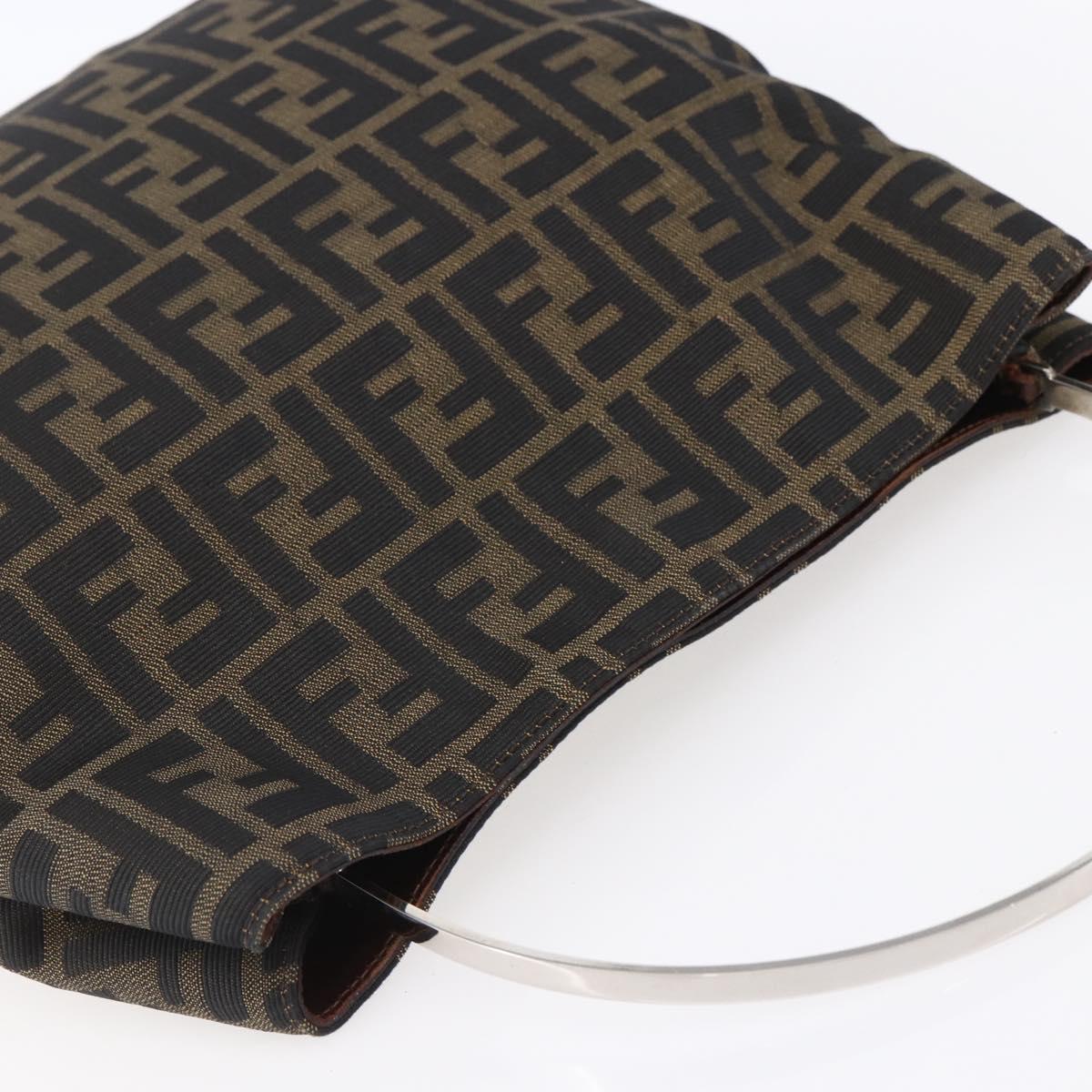 FENDI Zucca Canvas Hand Bag Black Brown Auth 153931