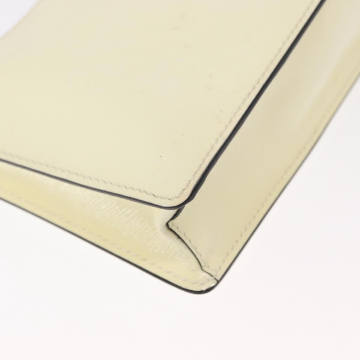 PRADA Chain Shoulder Bag Safiano leather White Silver Auth 153937