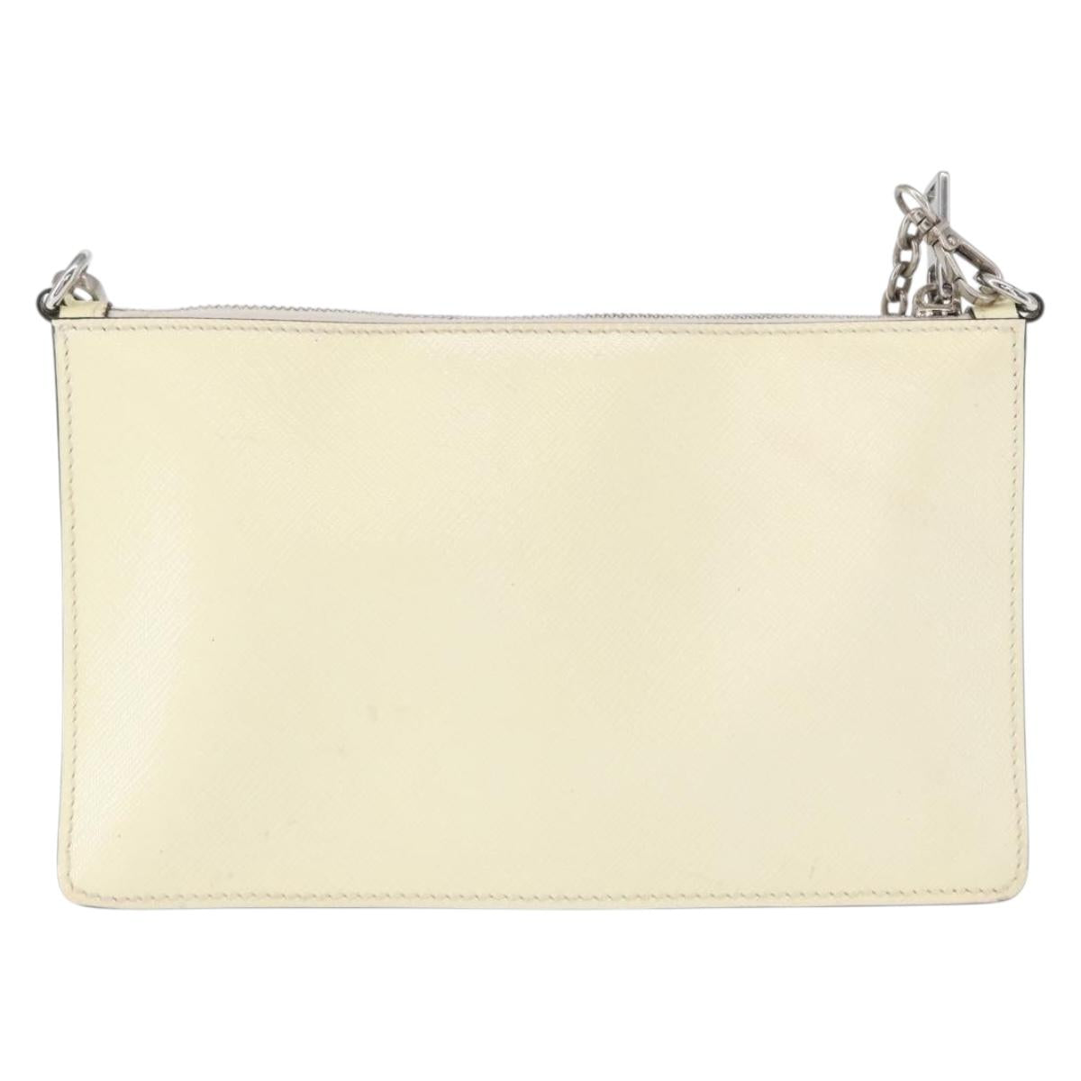 PRADA Chain Shoulder Bag Safiano leather White Silver Auth 153937
