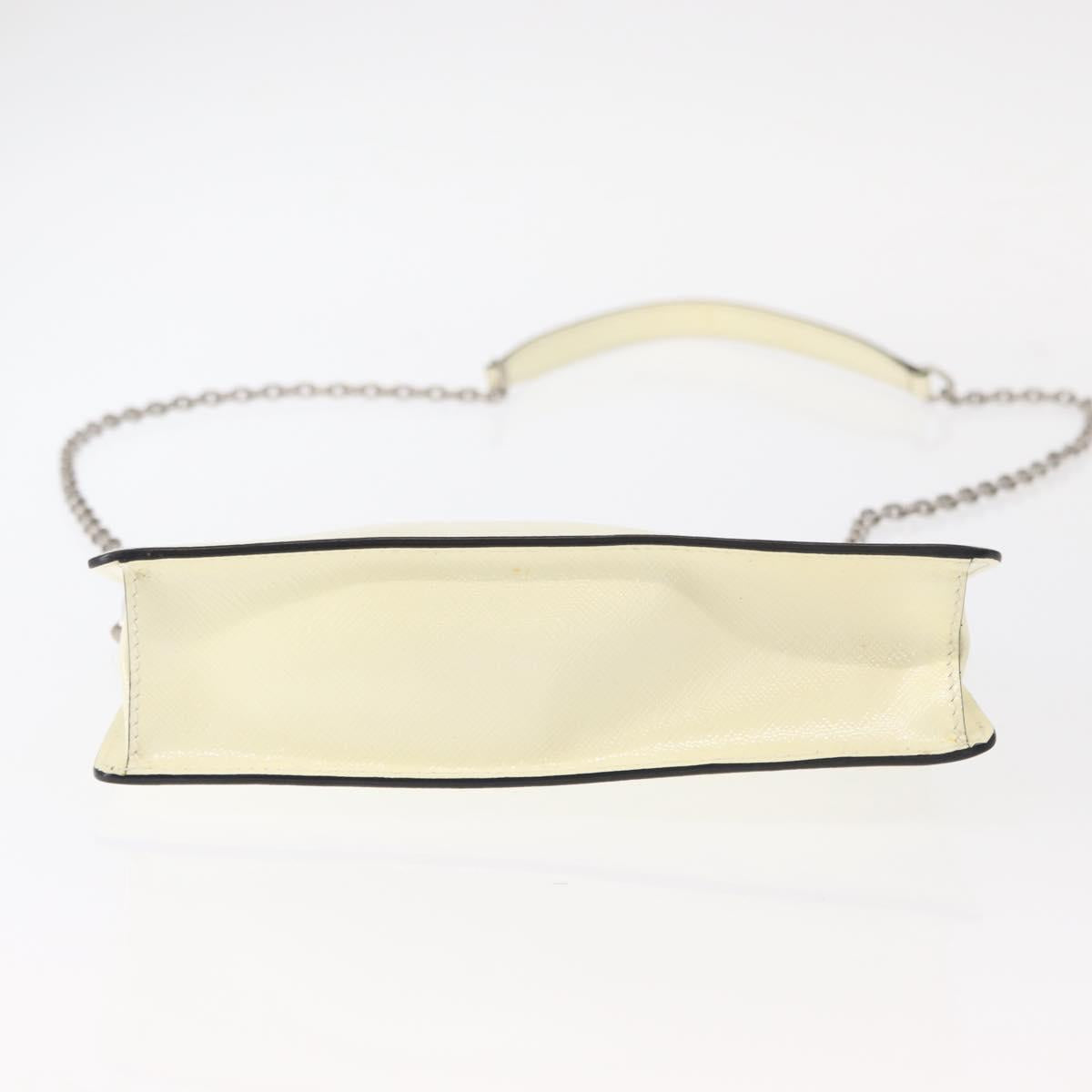 PRADA Chain Shoulder Bag Safiano leather White Silver Auth 153937