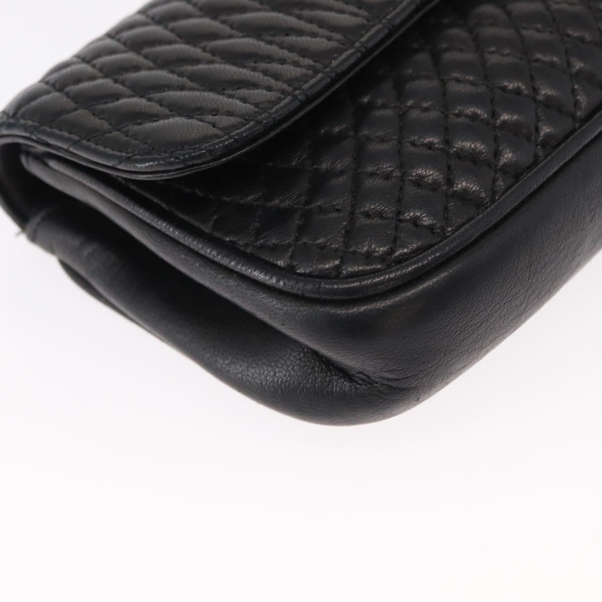 BALLY Quilted Chain Shoulder Bag Leather Black Gold Auth 153938