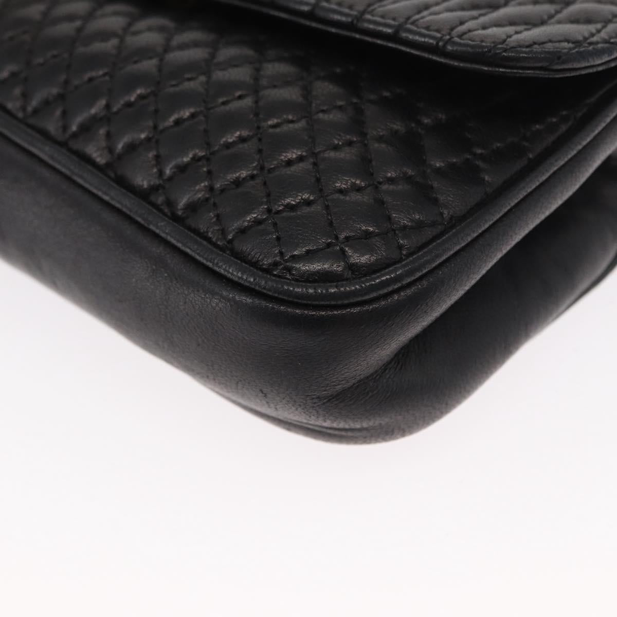 BALLY Quilted Chain Shoulder Bag Leather Black Gold Auth 153938