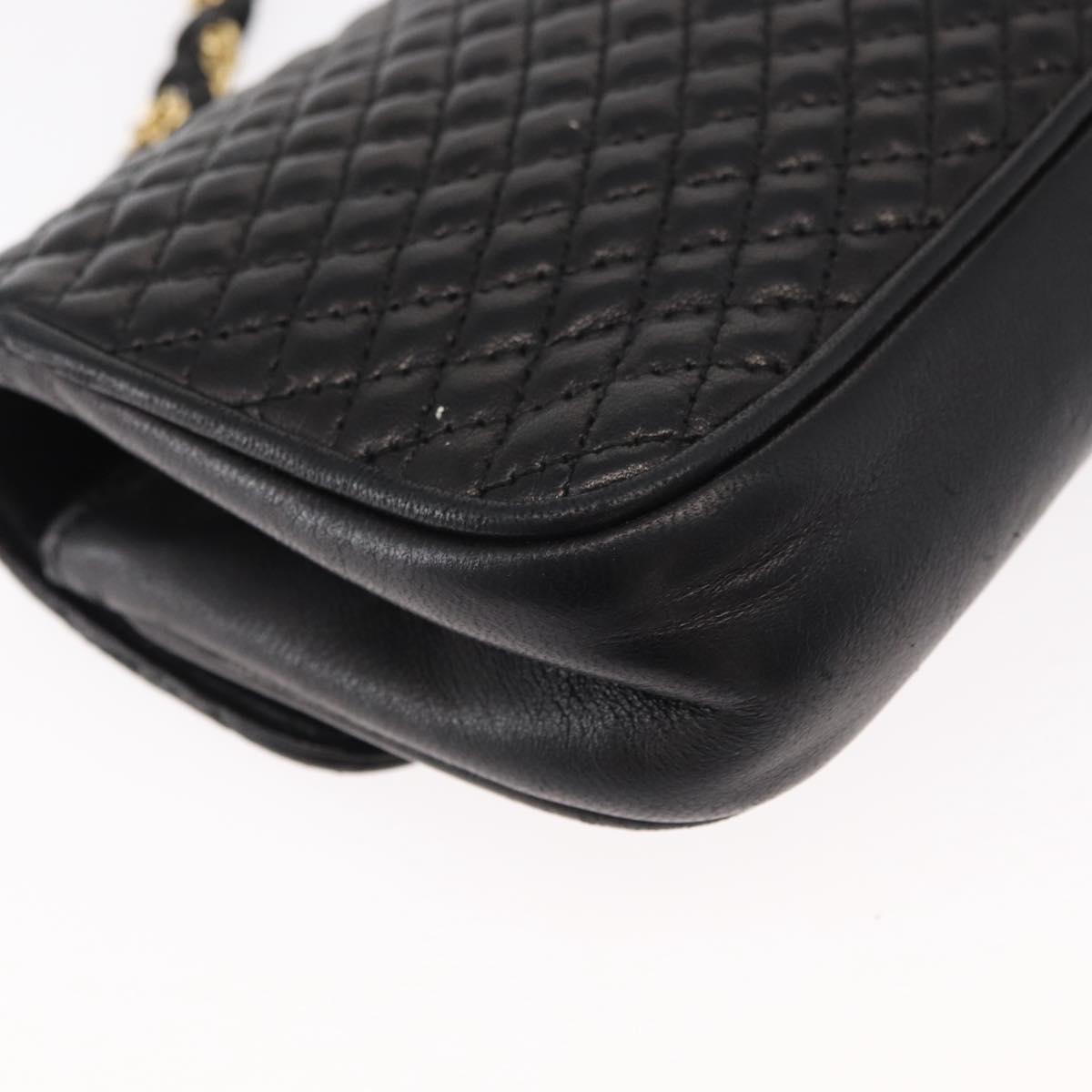 BALLY Quilted Chain Shoulder Bag Leather Black Gold Auth 153938