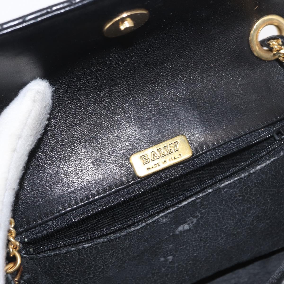 BALLY Quilted Chain Shoulder Bag Leather Black Gold Auth 153938