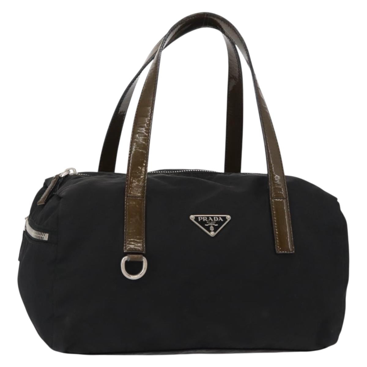 PRADA Hand Bag Nylon Black Silver Auth 153944