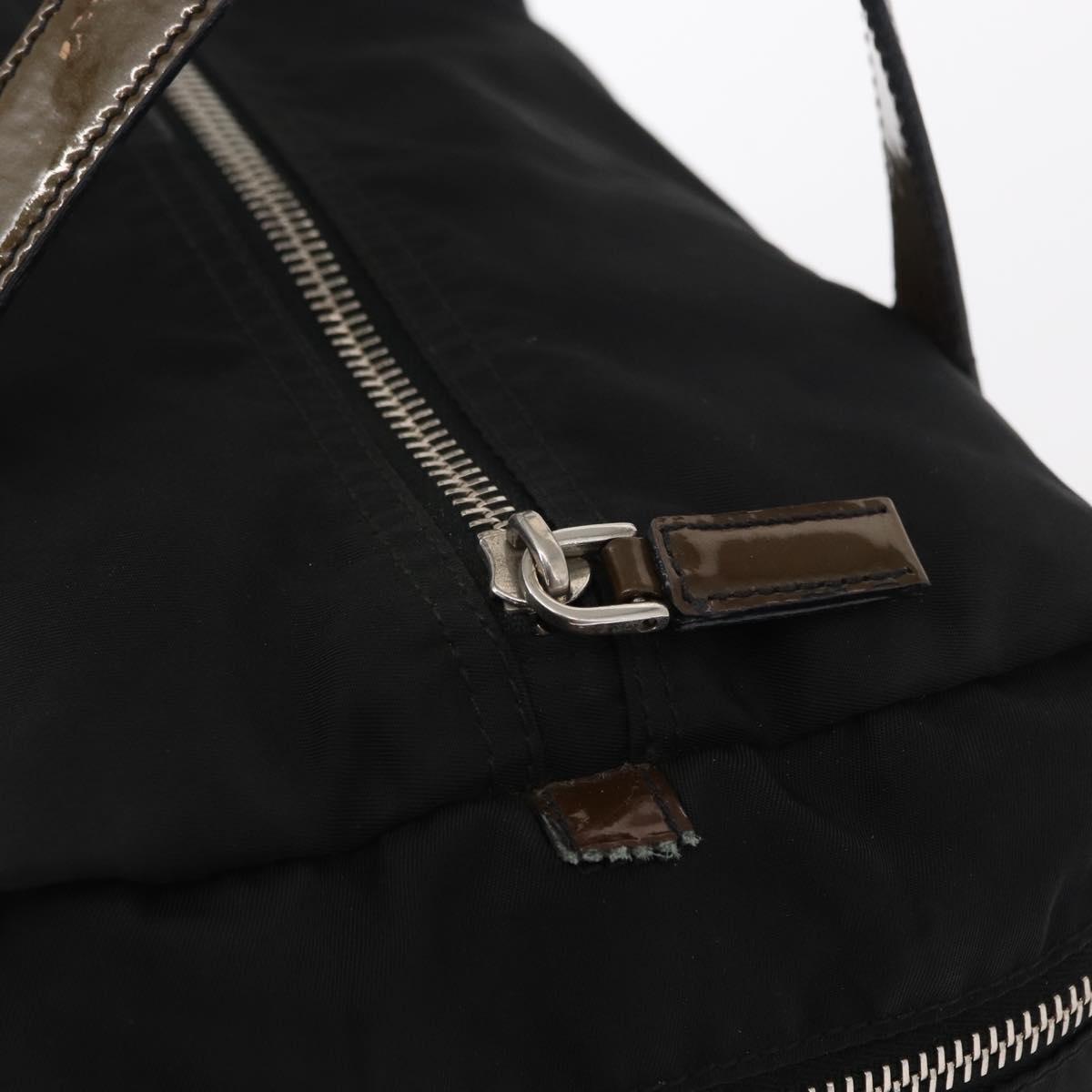 PRADA Hand Bag Nylon Black Silver Auth 153944