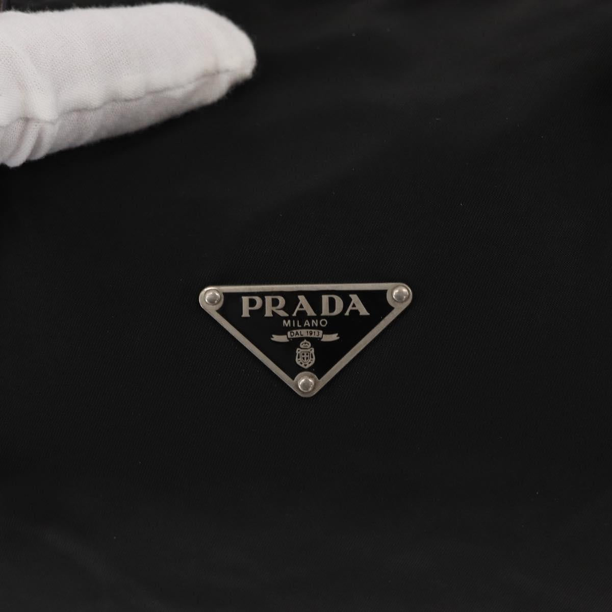 PRADA Hand Bag Nylon Black Silver Auth 153944