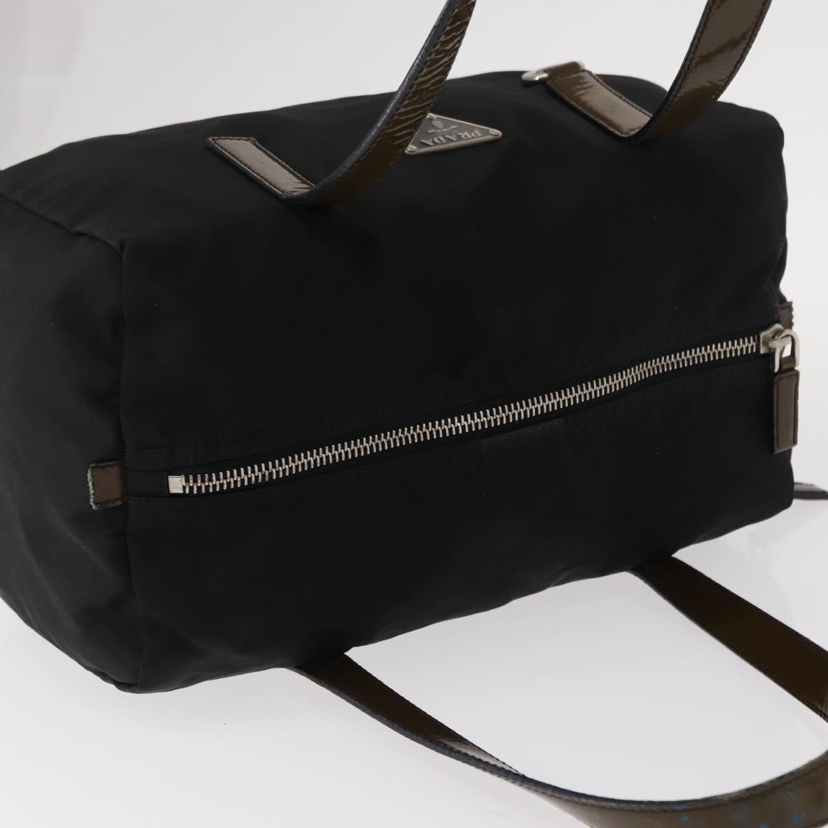 PRADA Hand Bag Nylon Black Silver Auth 153944