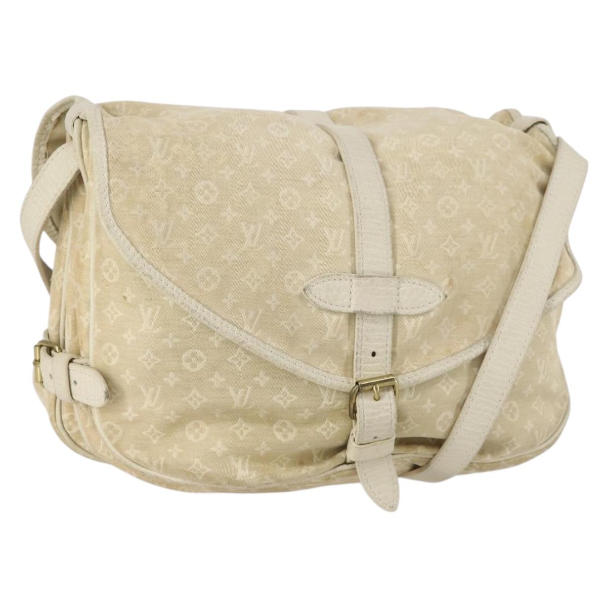 LOUIS VUITTON Monogram Mini Lin Saumur PM Bag Ivory Dunne M95314 LV Auth 153946
