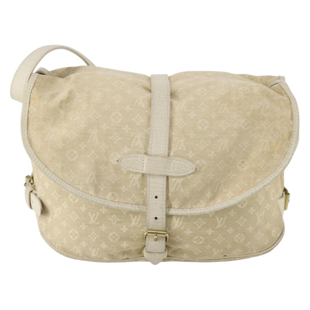 LOUIS VUITTON Monogram Mini Lin Saumur PM Bag Ivory Dunne M95314 LV Auth 153946