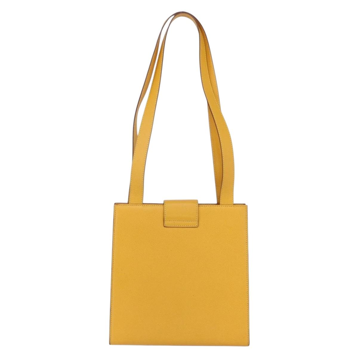 CELINE Shoulder Bag Leather Yellow Gold Auth 153948