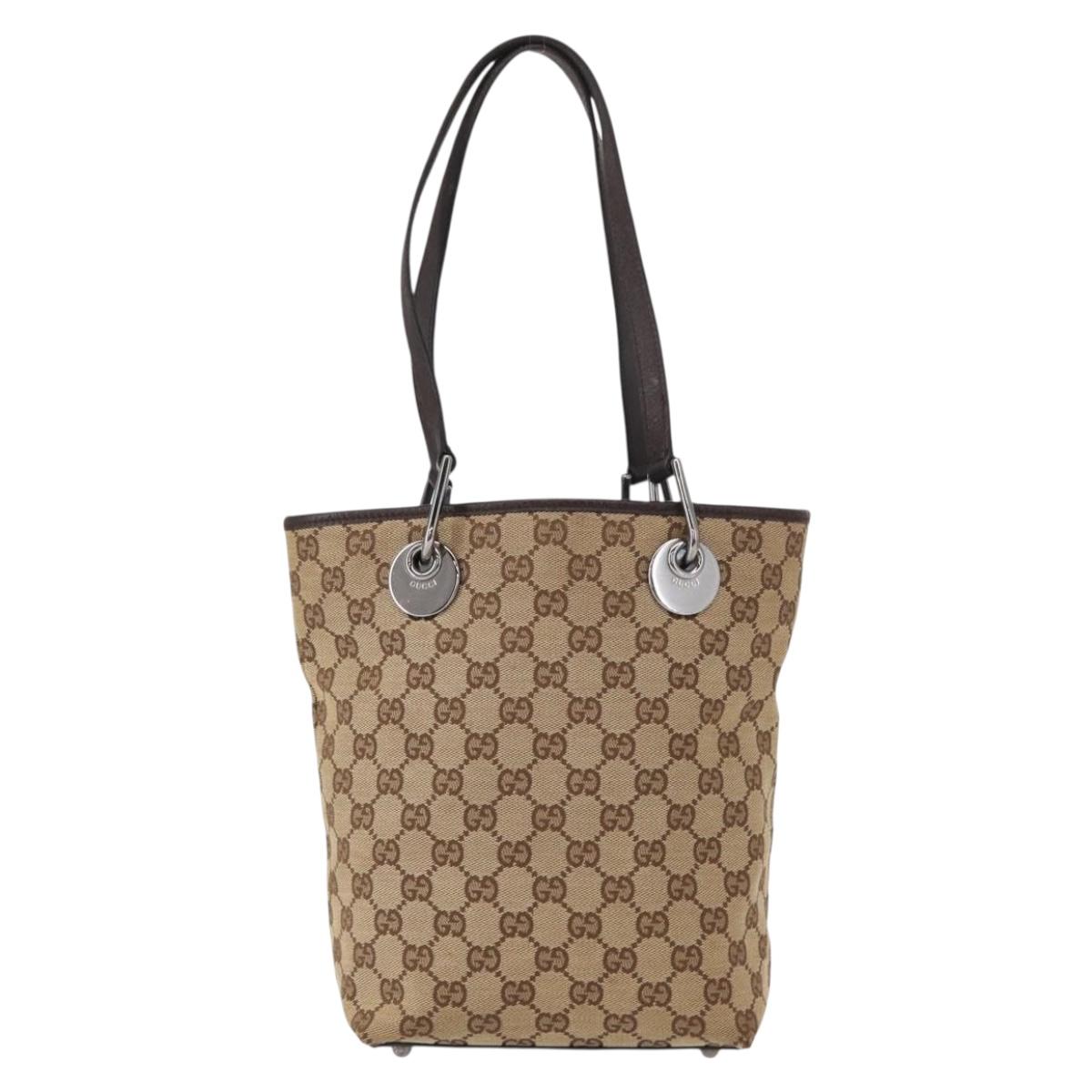 GUCCI GG Canvas Tote Bag Beige Silver 120840 Auth 153949