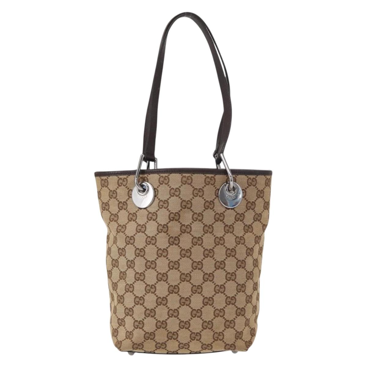 GUCCI GG Canvas Tote Bag Beige Silver 120840 Auth 153949