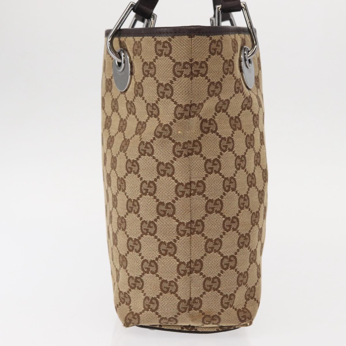 GUCCI GG Canvas Tote Bag Beige Silver 120840 Auth 153949
