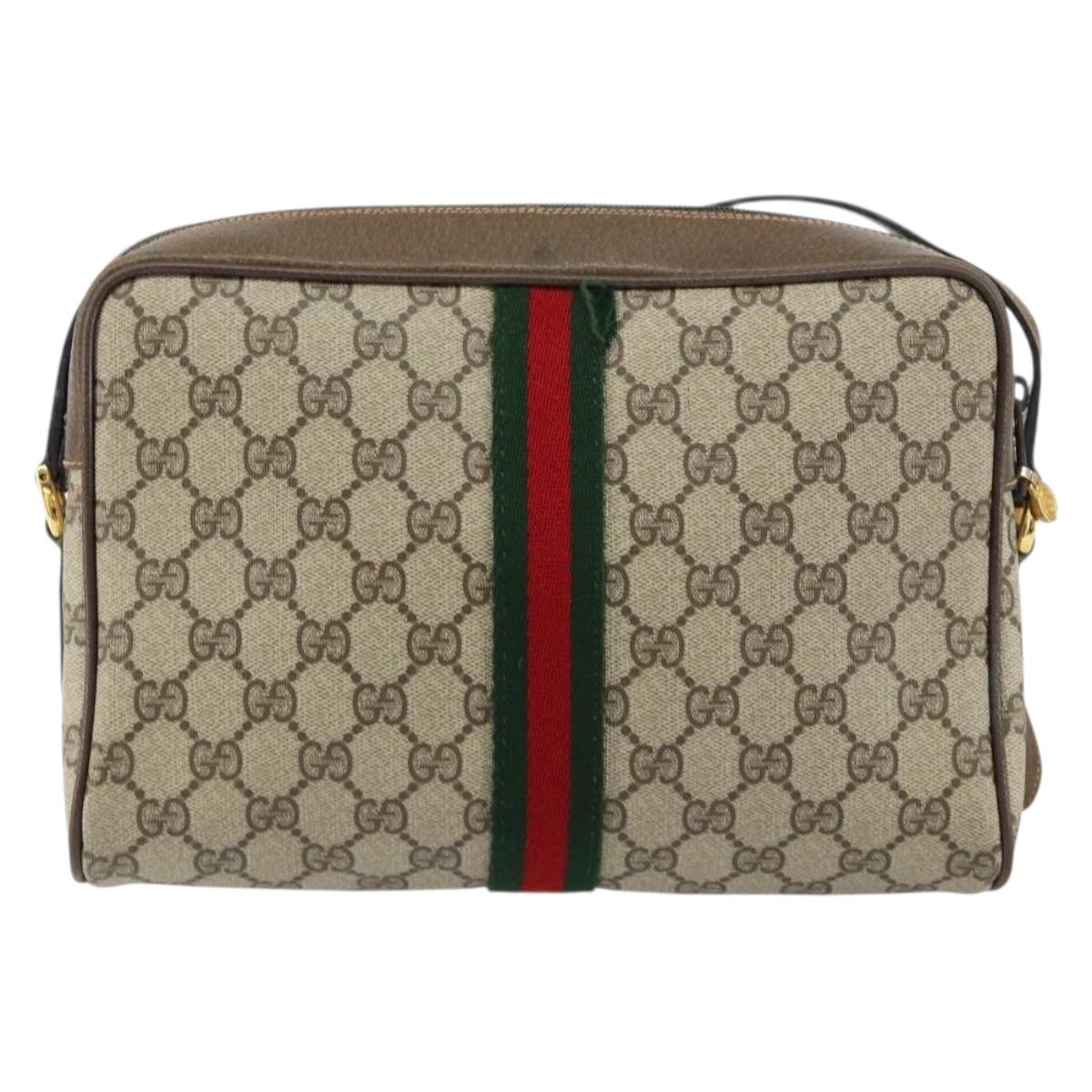 GUCCI GG Supreme Web Sherry Line Bag PVC Beige Gold 24 02 005 Auth 153950