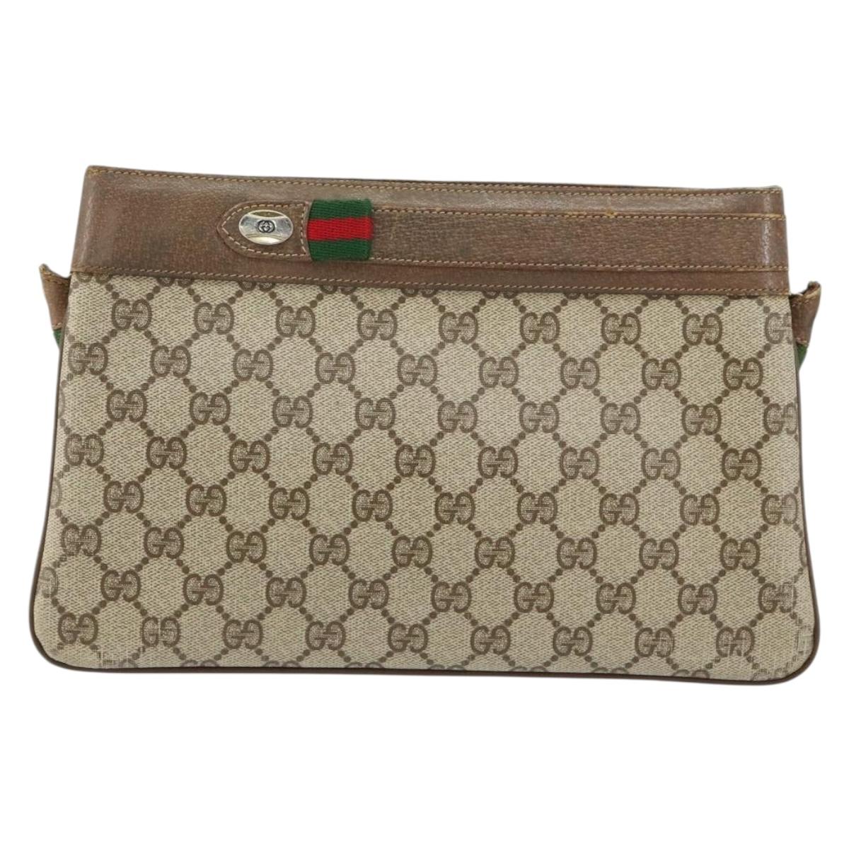GUCCI GG Supreme Web Sherry Line Shoulder Bag PVC Beige 904 02 035 Auth 153952
