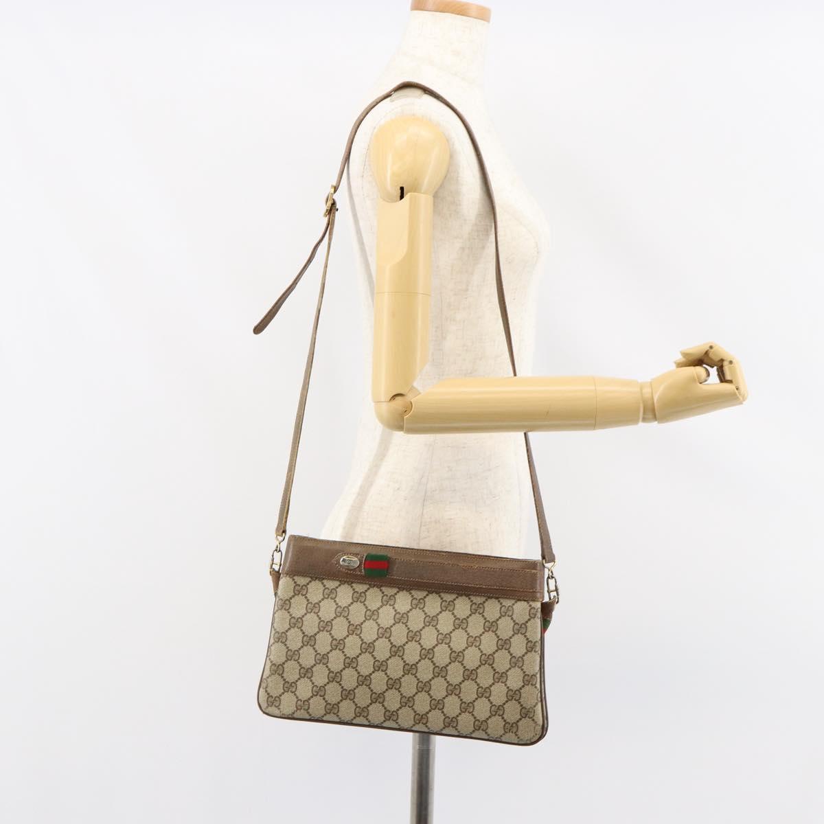 GUCCI GG Supreme Web Sherry Line Shoulder Bag PVC Beige 904 02 035 Auth 153952