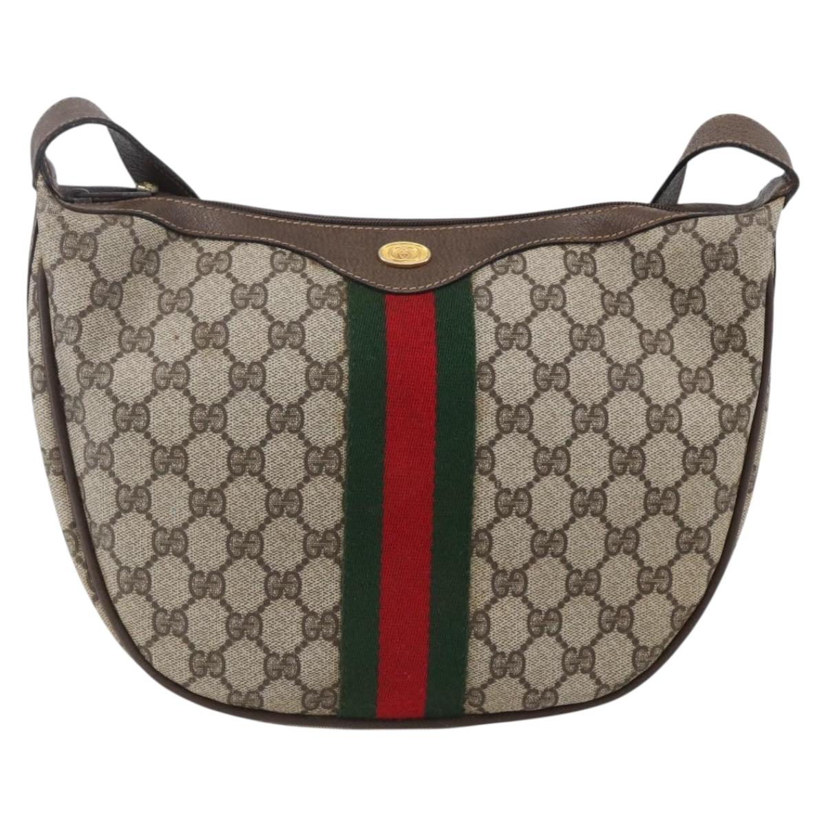 GUCCI GG Supreme Web Sherry Line Shoulder Bag PVC Beige 10 01 3840 Auth 153954