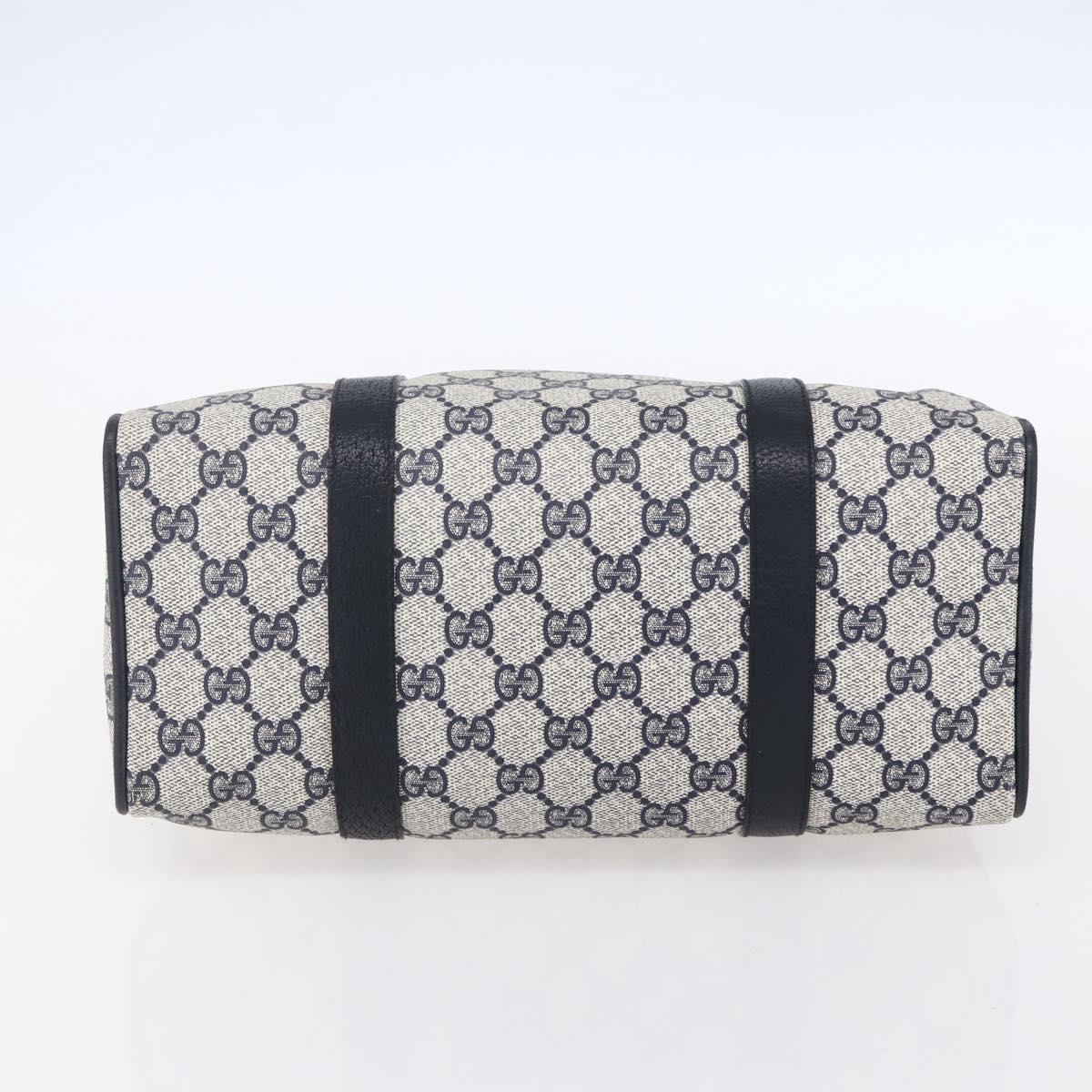 GUCCI GG Supreme Sherry Line Boston Bag PVC Navy Gold Red 116 02 006 Auth 153955