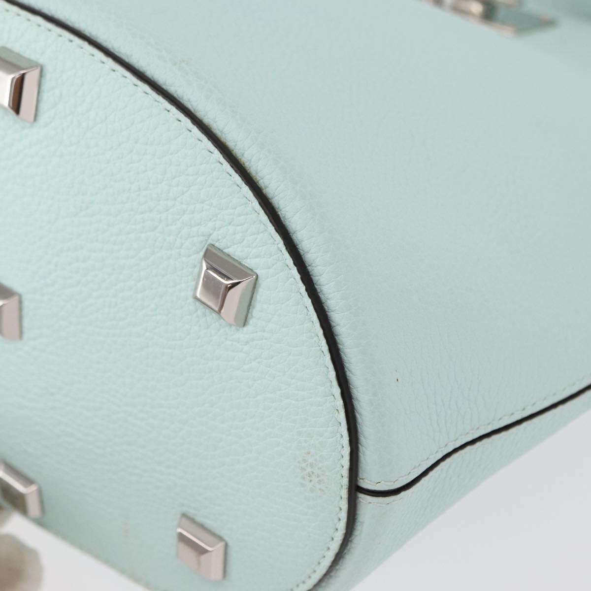 Salvatore Ferragamo Gancini Shoulder Bag Leather Light Blue Silver Auth 153957