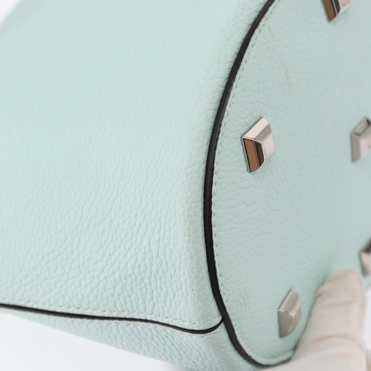 Salvatore Ferragamo Gancini Shoulder Bag Leather Light Blue Silver Auth 153957