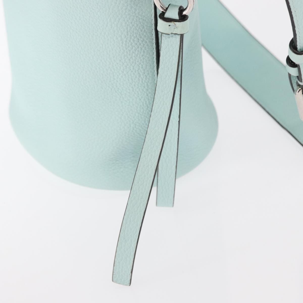 Salvatore Ferragamo Gancini Shoulder Bag Leather Light Blue Silver Auth 153957