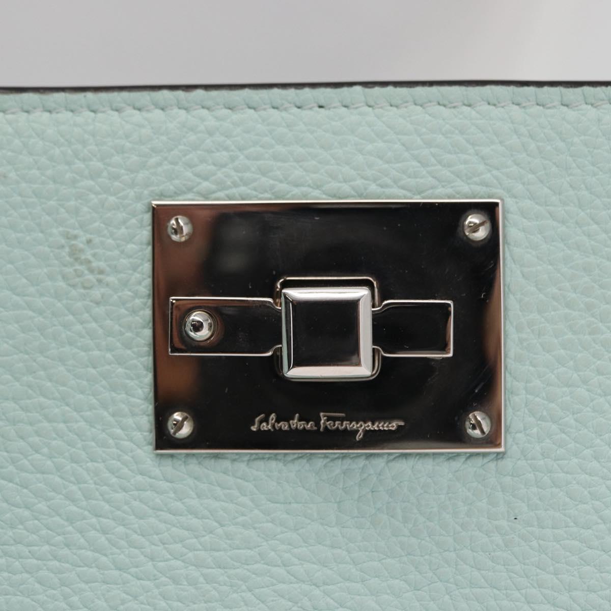 Salvatore Ferragamo Gancini Shoulder Bag Leather Light Blue Silver Auth 153957