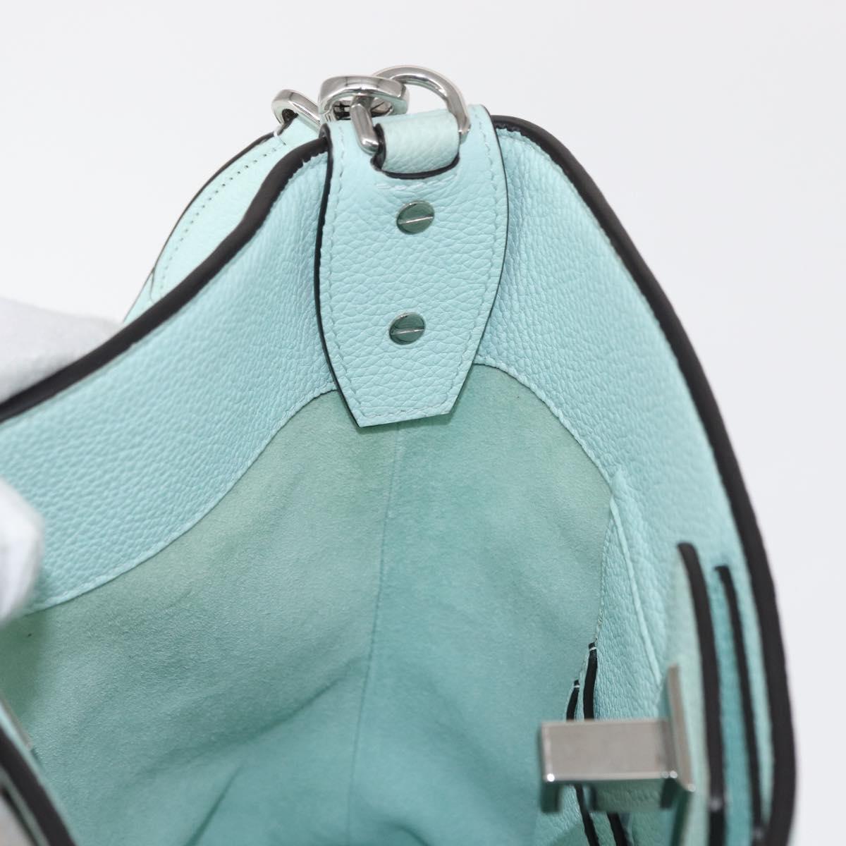 Salvatore Ferragamo Gancini Shoulder Bag Leather Light Blue Silver Auth 153957