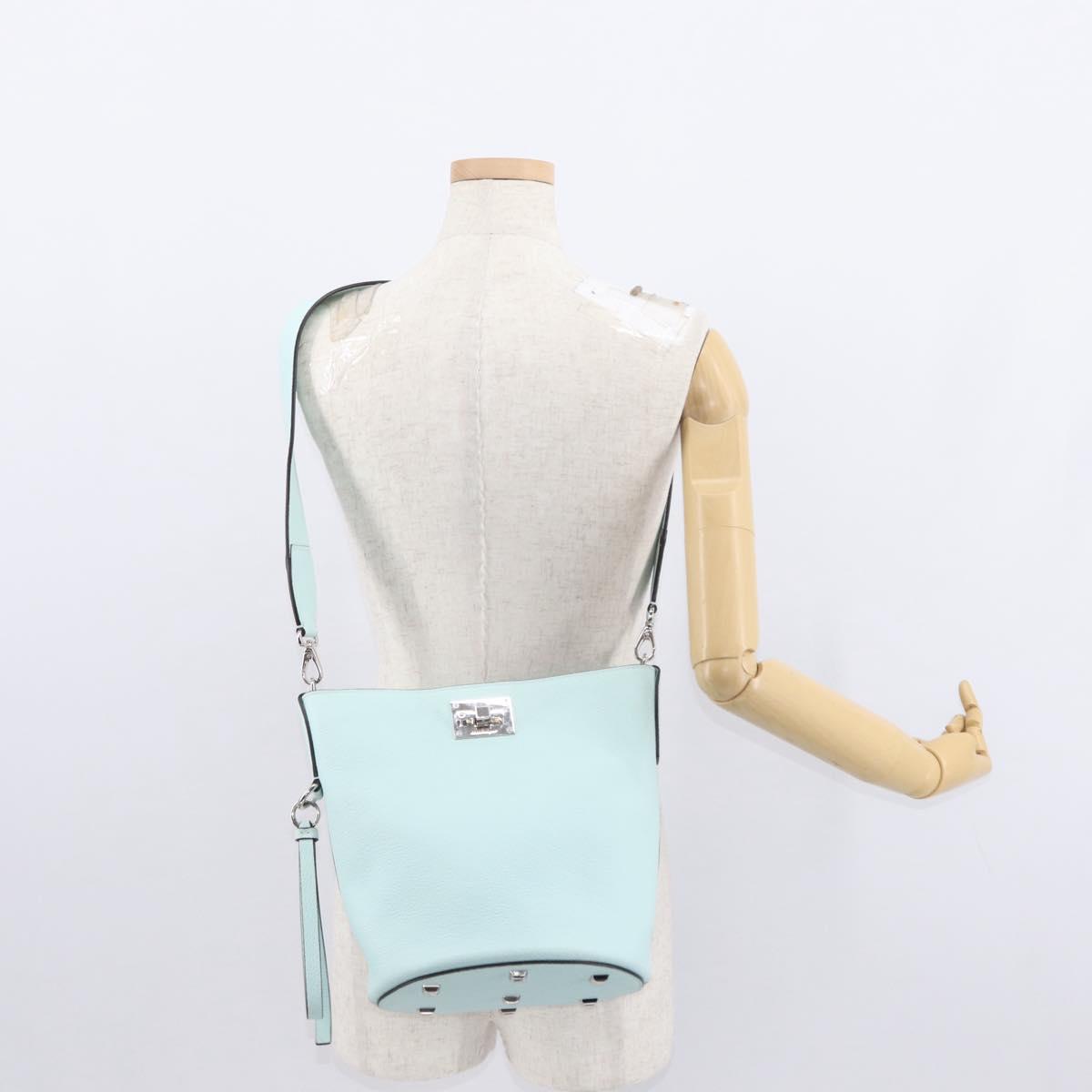 Salvatore Ferragamo Gancini Shoulder Bag Leather Light Blue Silver Auth 153957