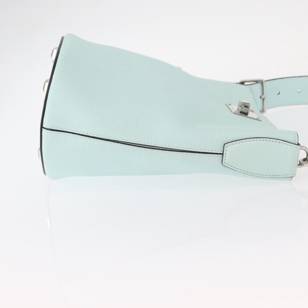 Salvatore Ferragamo Gancini Shoulder Bag Leather Light Blue Silver Auth 153957