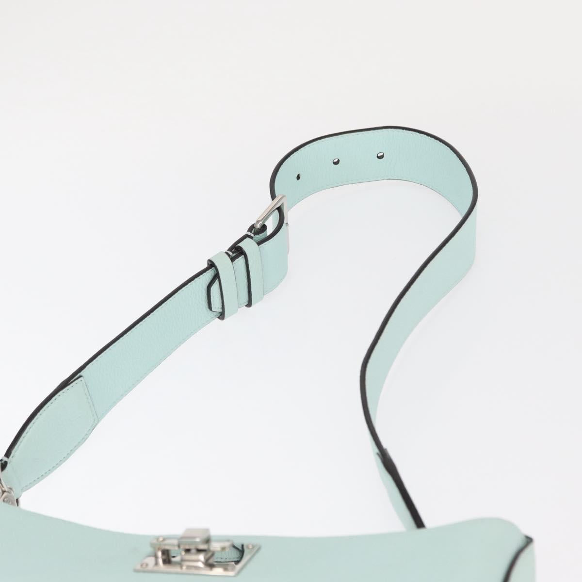 Salvatore Ferragamo Gancini Shoulder Bag Leather Light Blue Silver Auth 153957